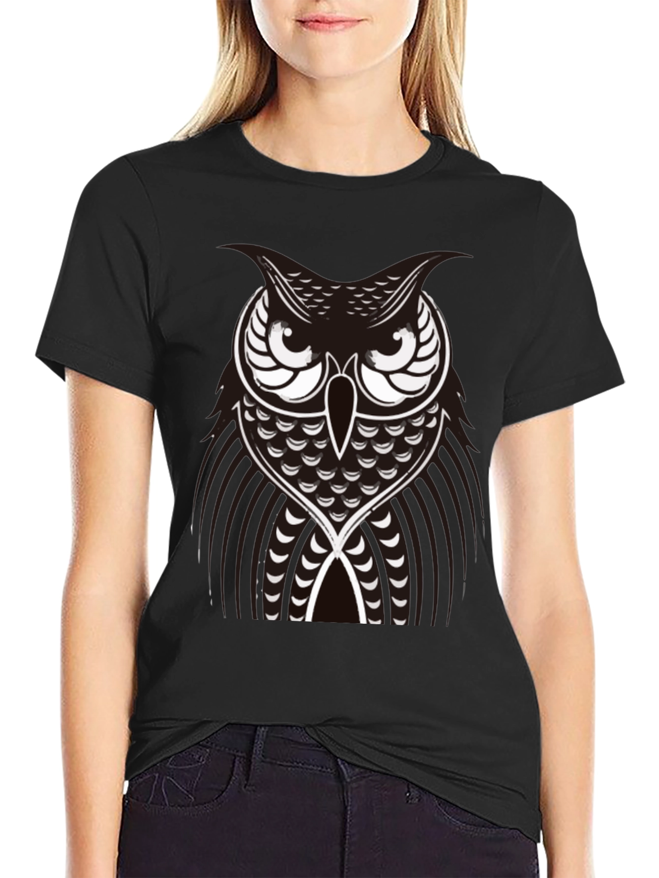 Owl Graphic Black T-Shirt - Unique Design