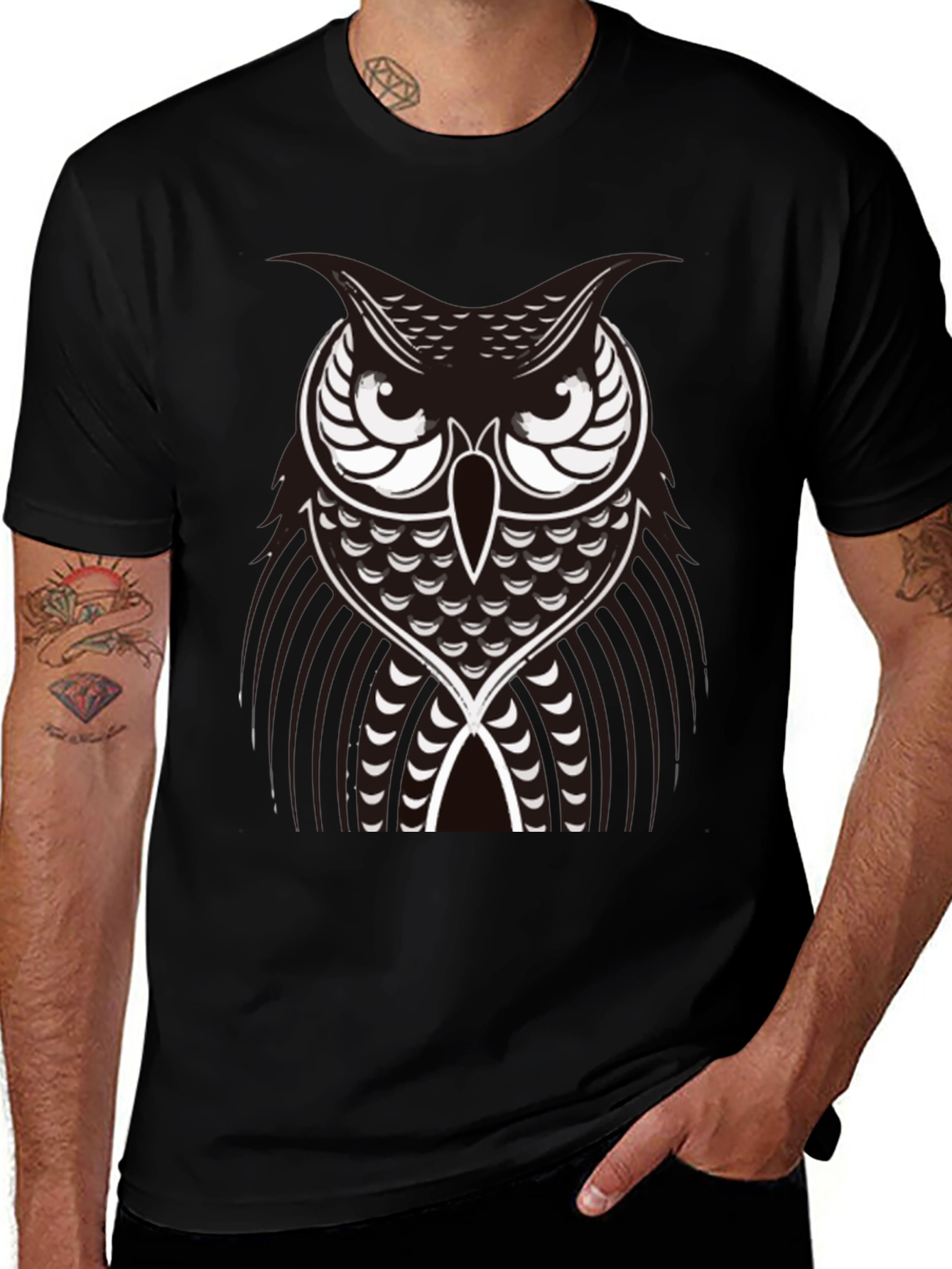 Owl Graphic Black T-Shirt - Unique Design