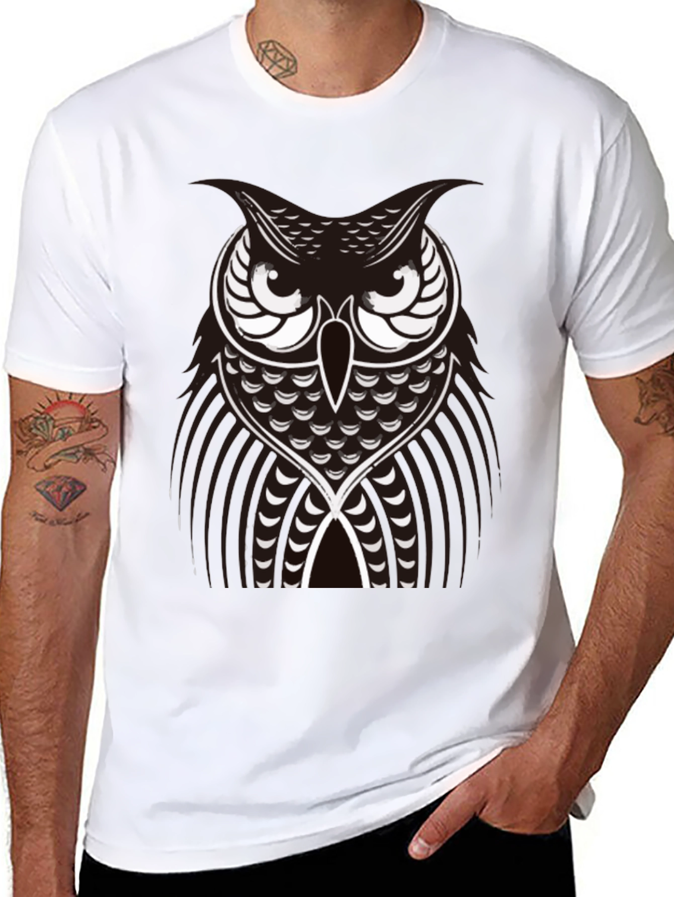 Owl Graphic Black T-Shirt - Unique Design