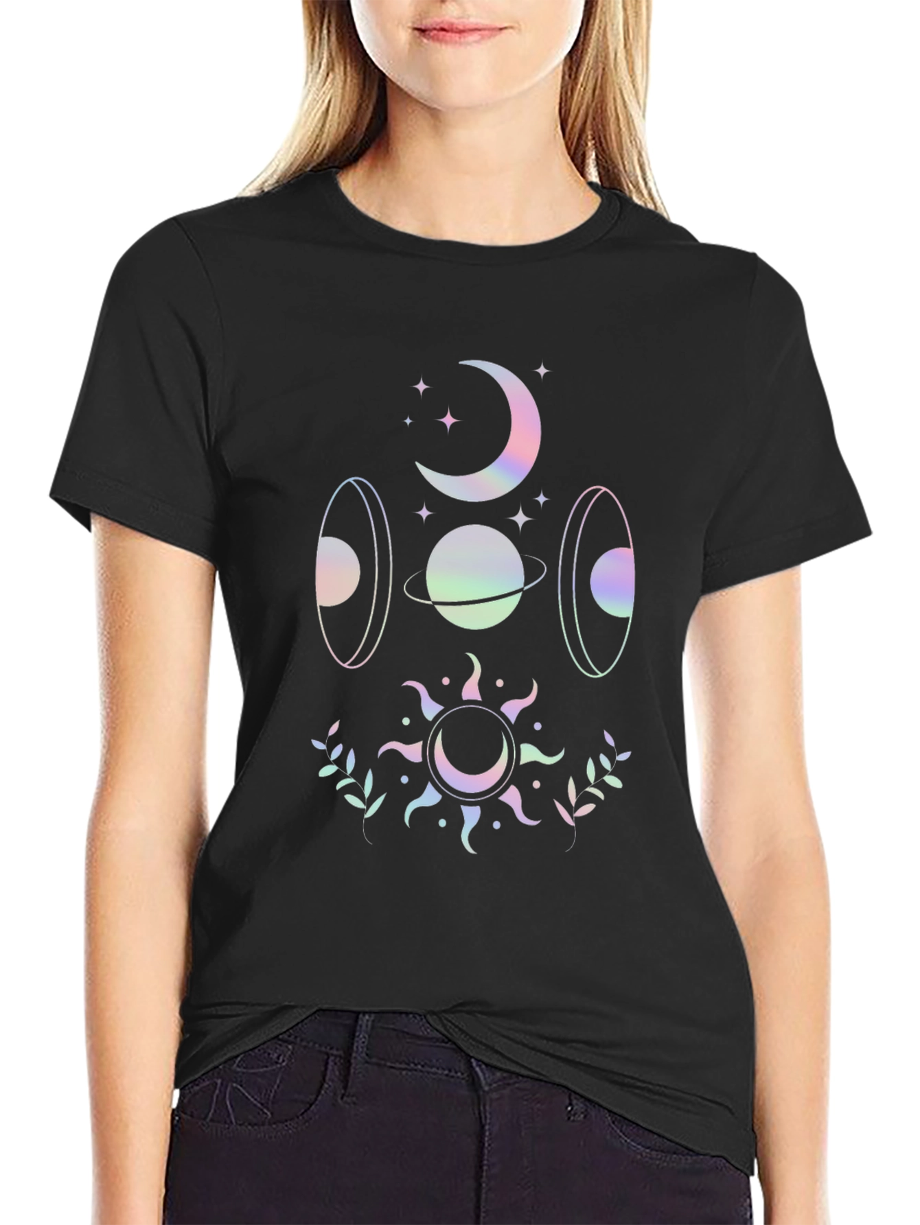 Celestial Holographic Graphic Tee - Cosmic Style