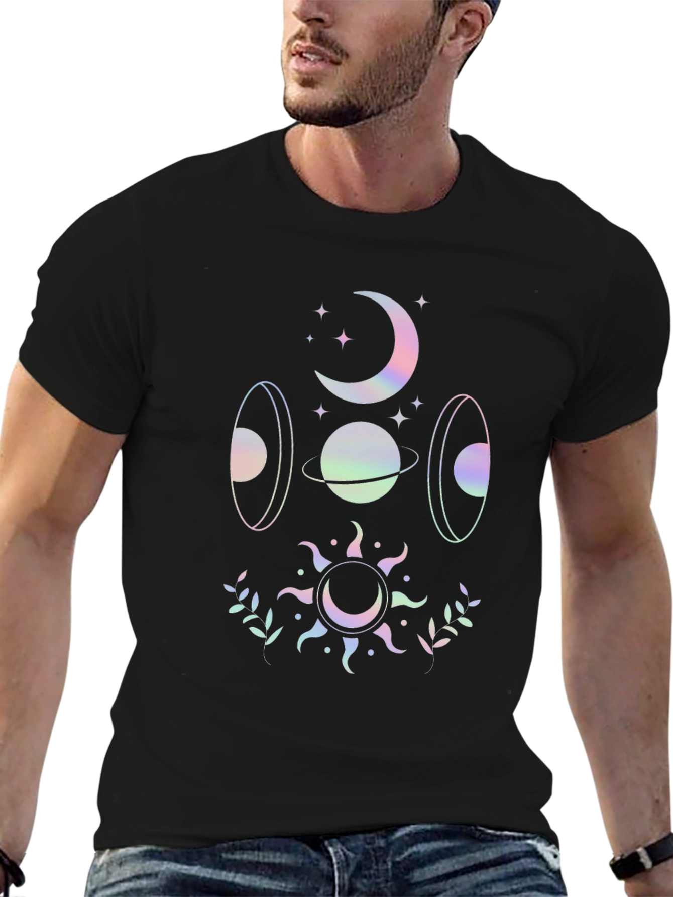 Celestial Holographic Graphic Tee - Cosmic Style