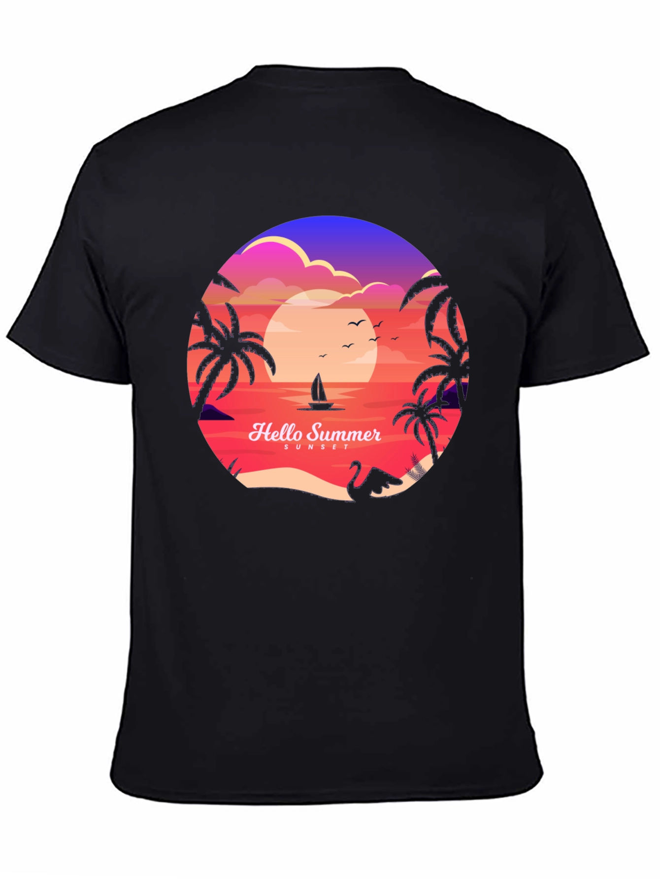Hello Summer Sunset T-Shirt - Tropical Beach Vibes
