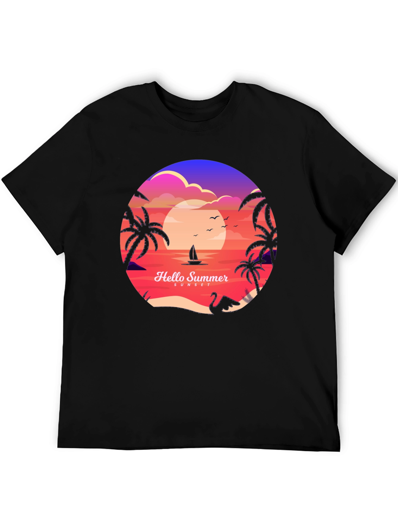 Hello Summer Sunset T-Shirt - Tropical Beach Vibes
