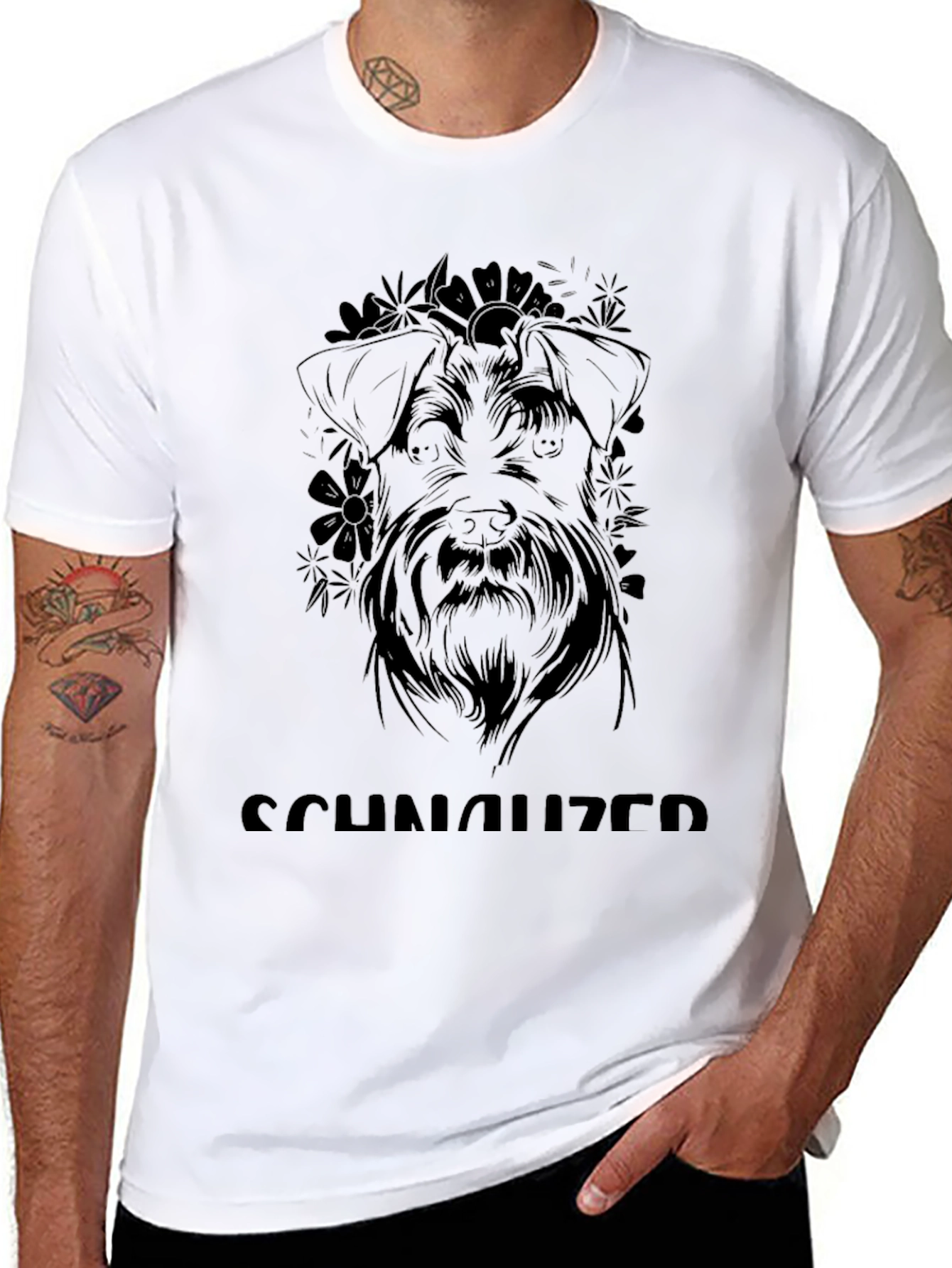 Schnauzer Dog Graphic Tee - Black Cotton Casual T-Shirt