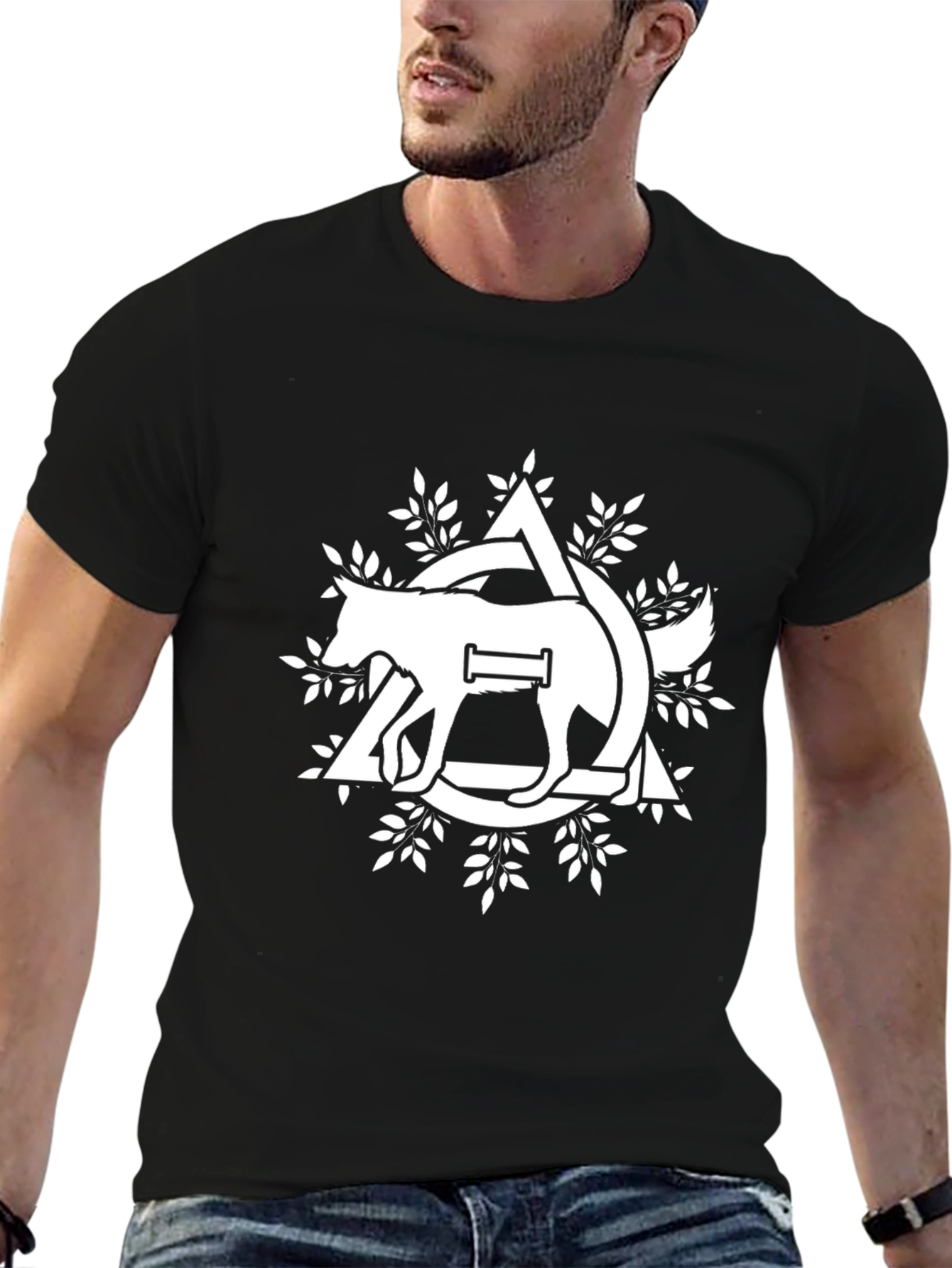 Wolf & Triangle Graphic Black Tee