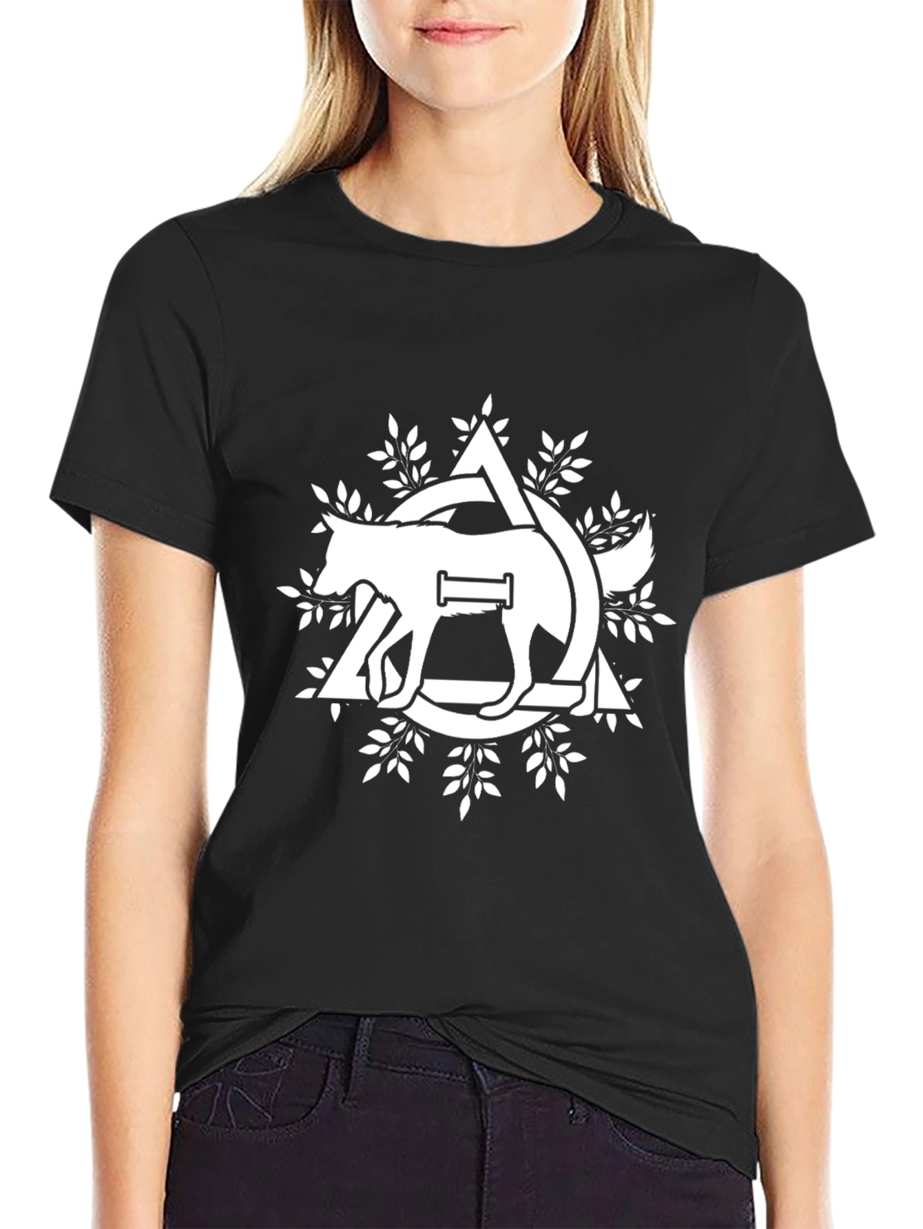 Wolf & Triangle Graphic Black Tee