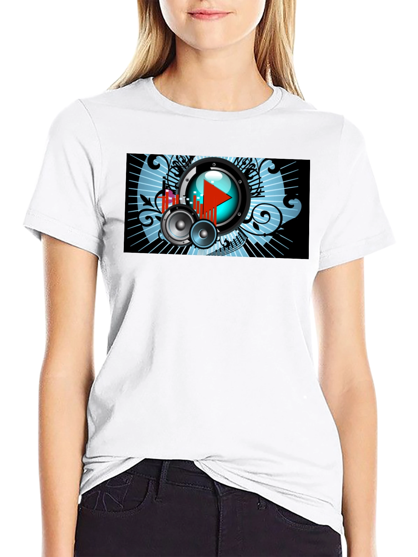 Music Graphic Tee - Play Button and Speakers