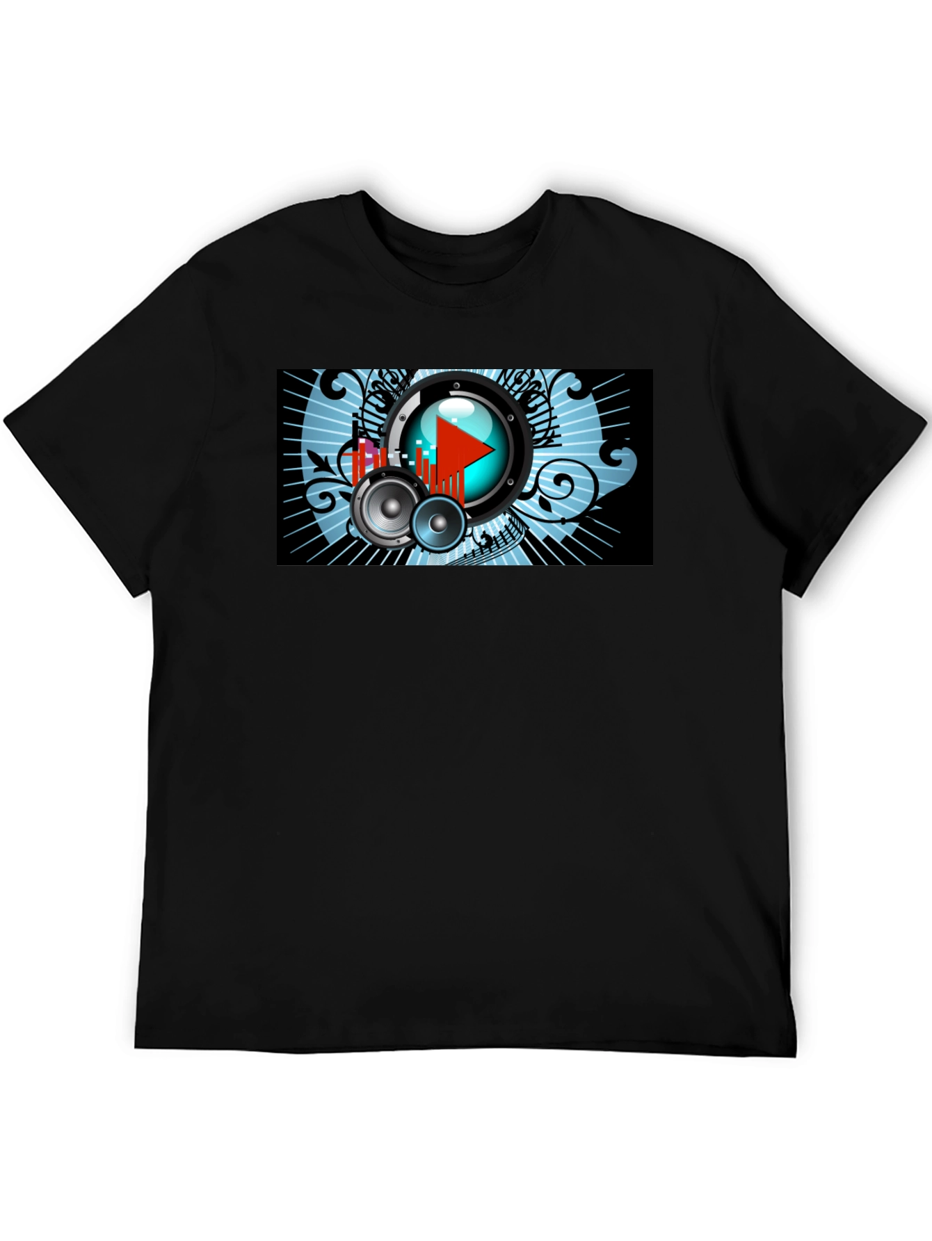 Music Graphic Tee - Play Button and Speakers