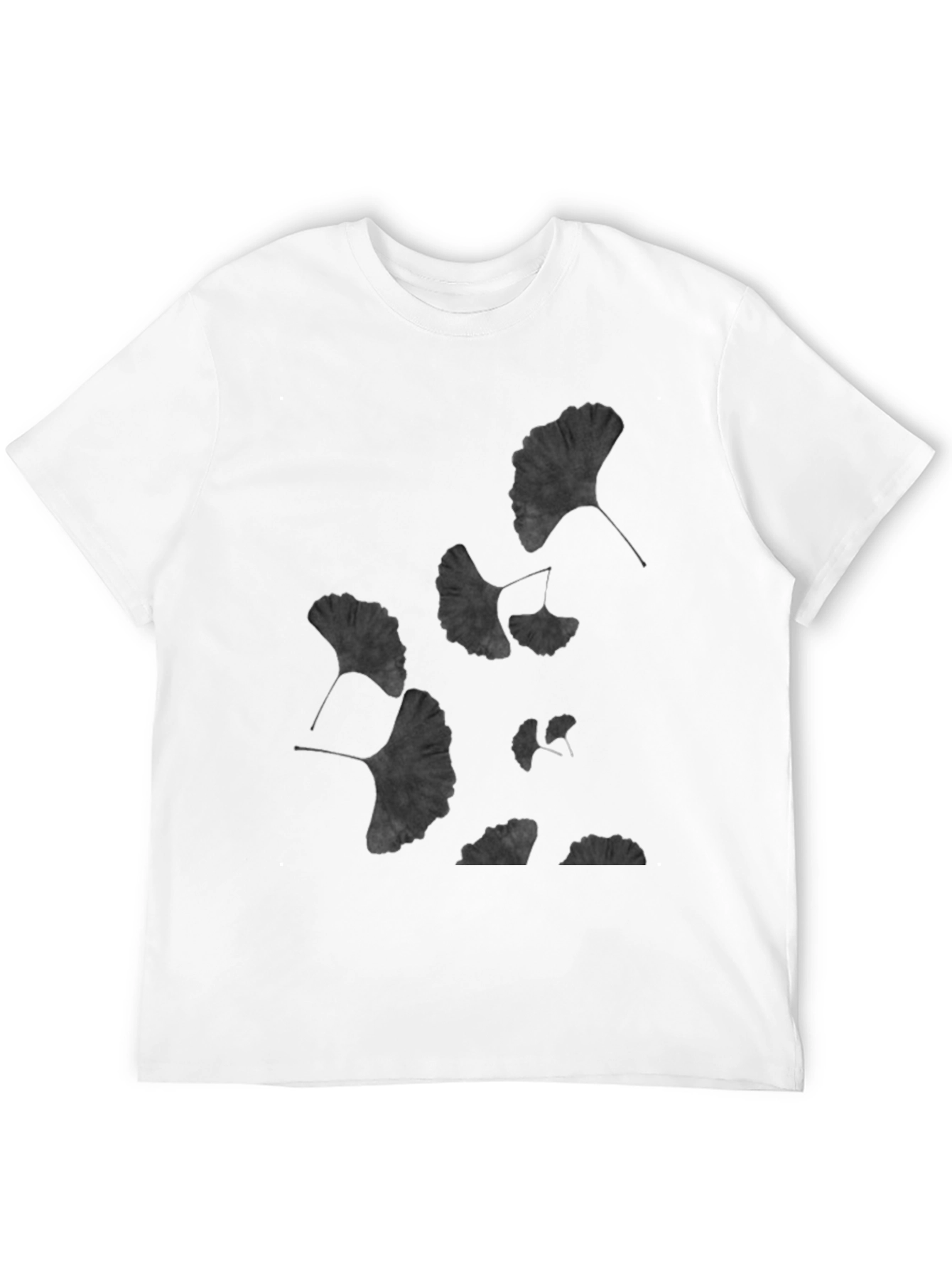 Ginkgo Leaf Print Black T-Shirt