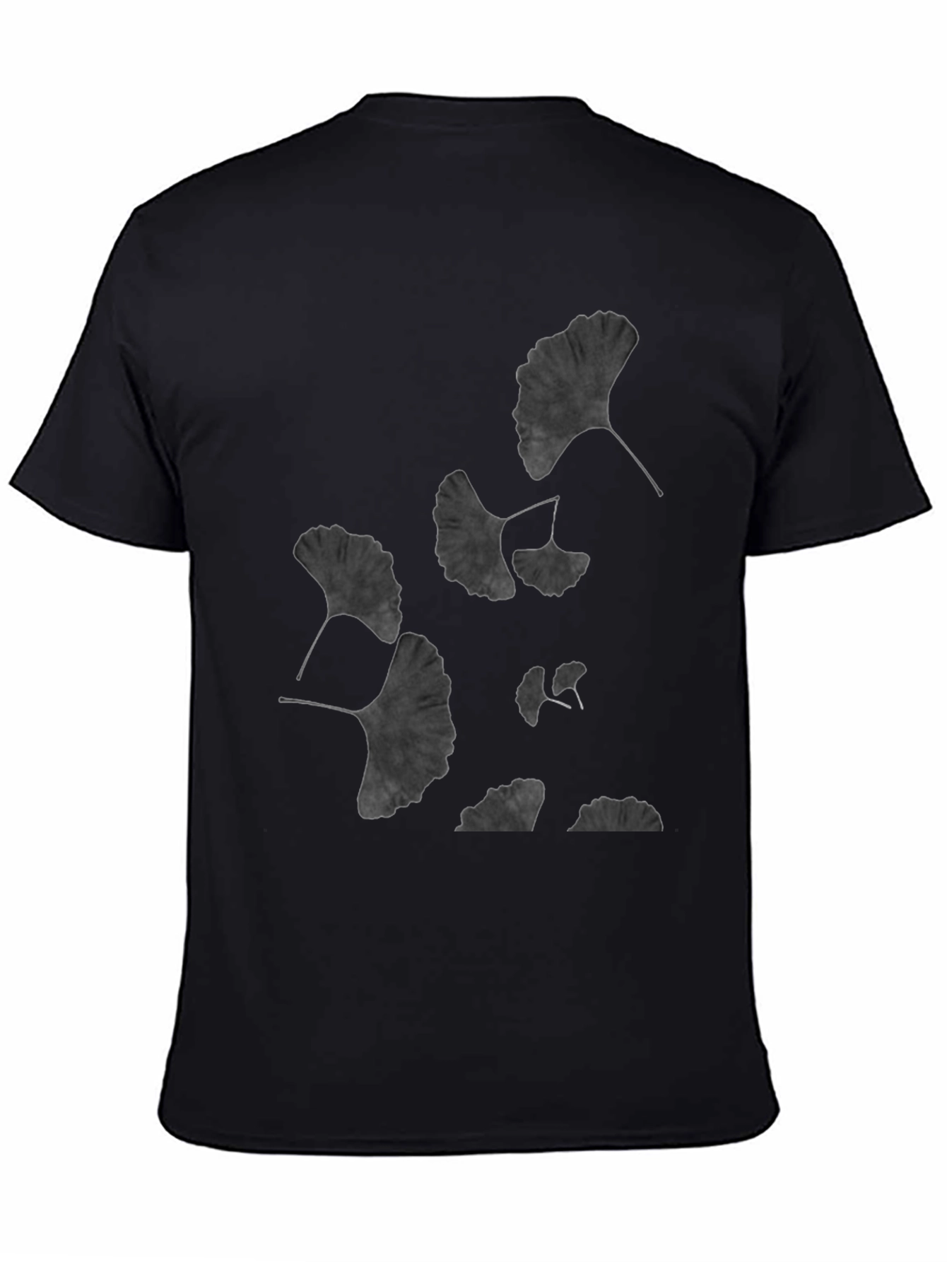Ginkgo Leaf Print Black T-Shirt
