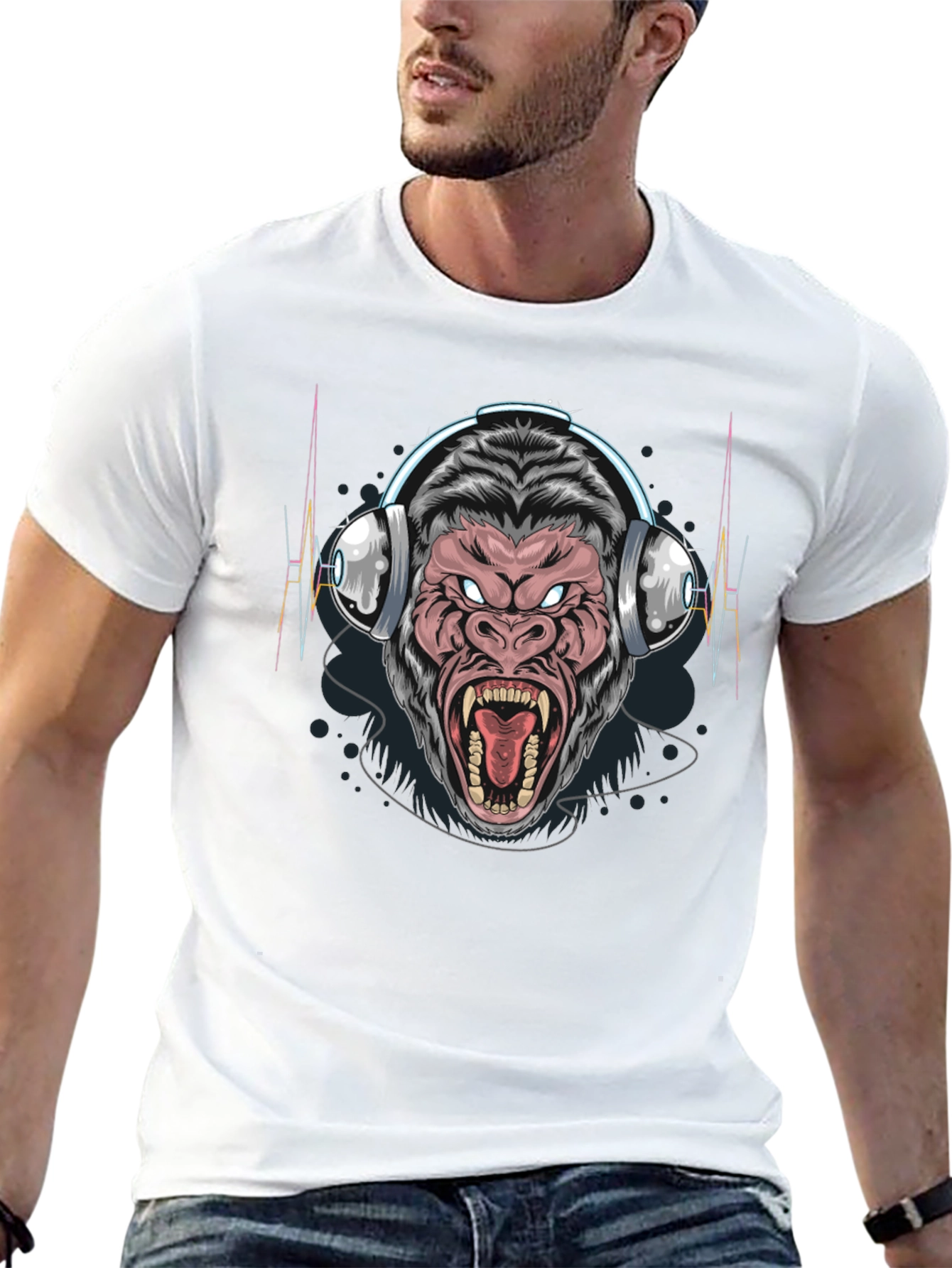 Cool Gorilla Headphone Black T-Shirt