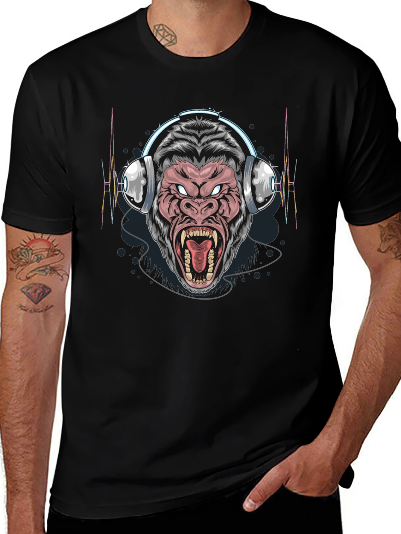 Cool Gorilla Headphone Black T-Shirt