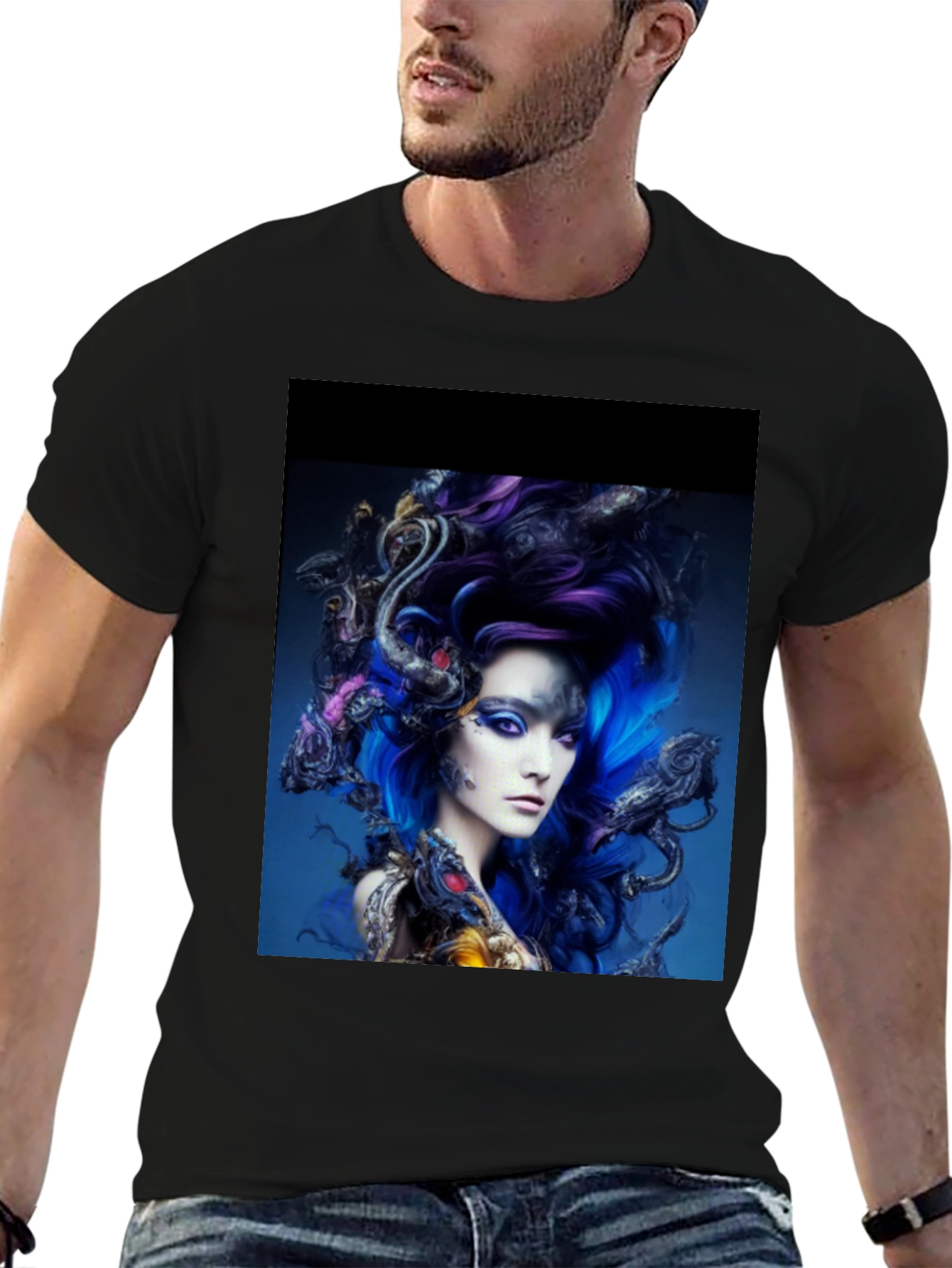 Artistic Medusa Graphic T-Shirt - Black