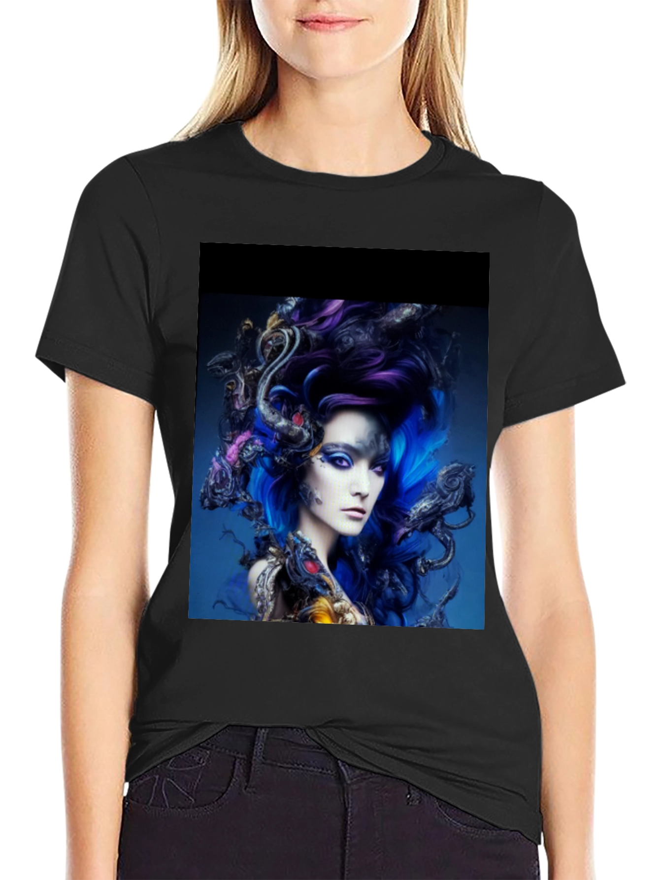 Artistic Medusa Graphic T-Shirt - Black
