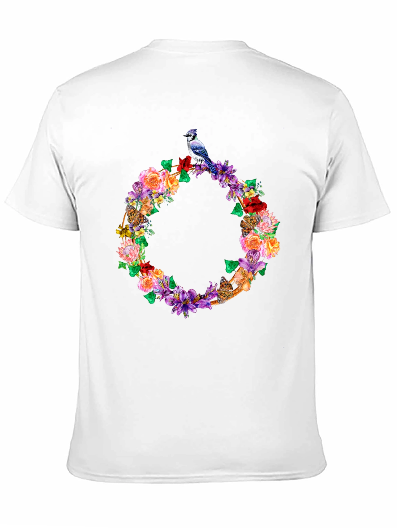 Floral Wreath Bird Graphic Tee - Black