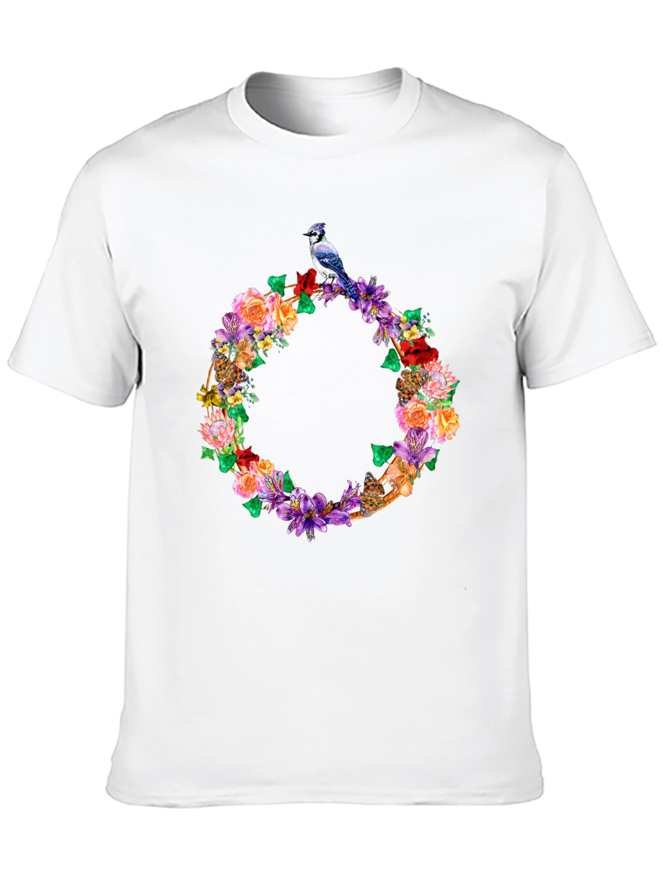 Floral Wreath Bird Graphic Tee - Black
