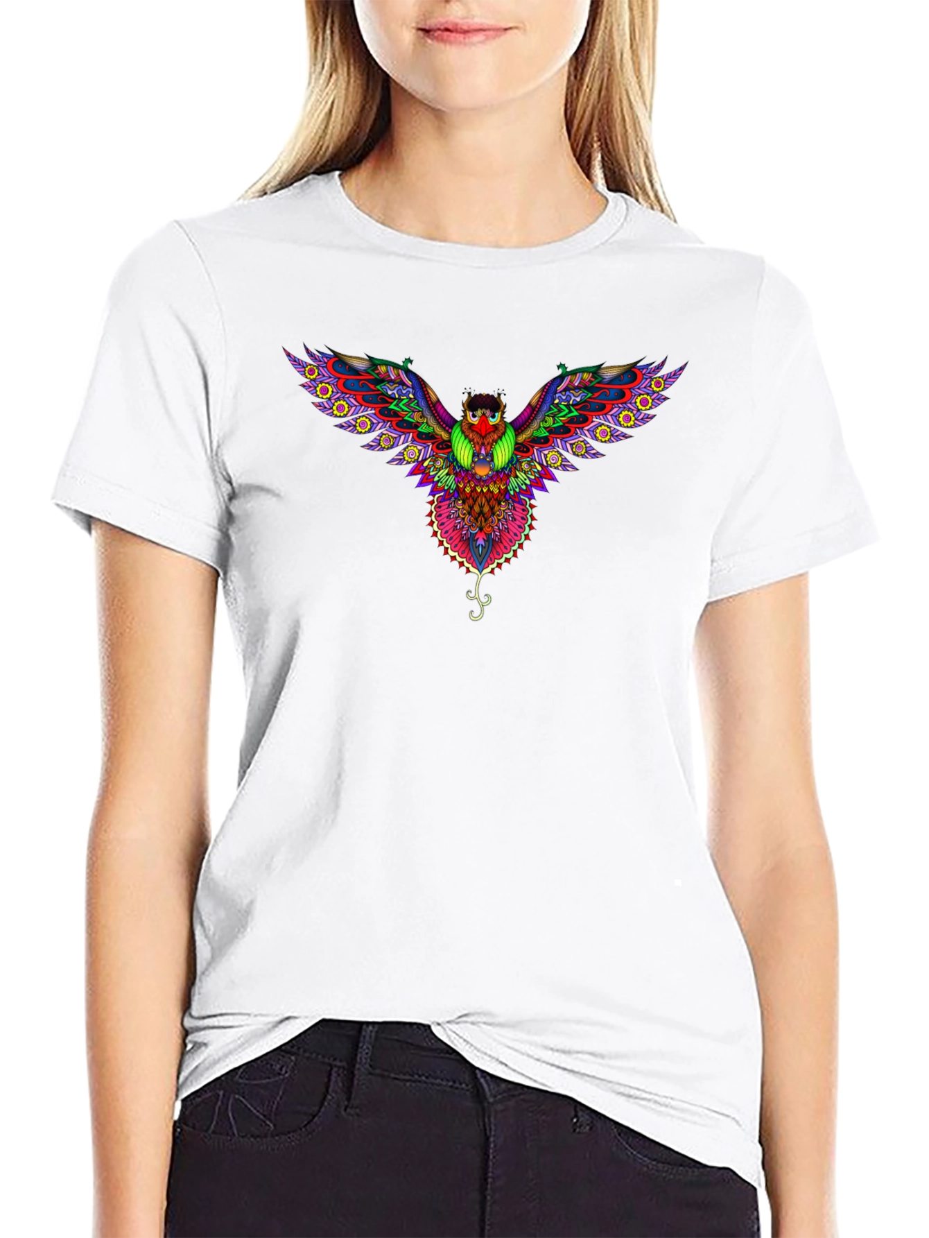 Psychedelic Owl Graphic Tee - Black Cotton T-Shirt
