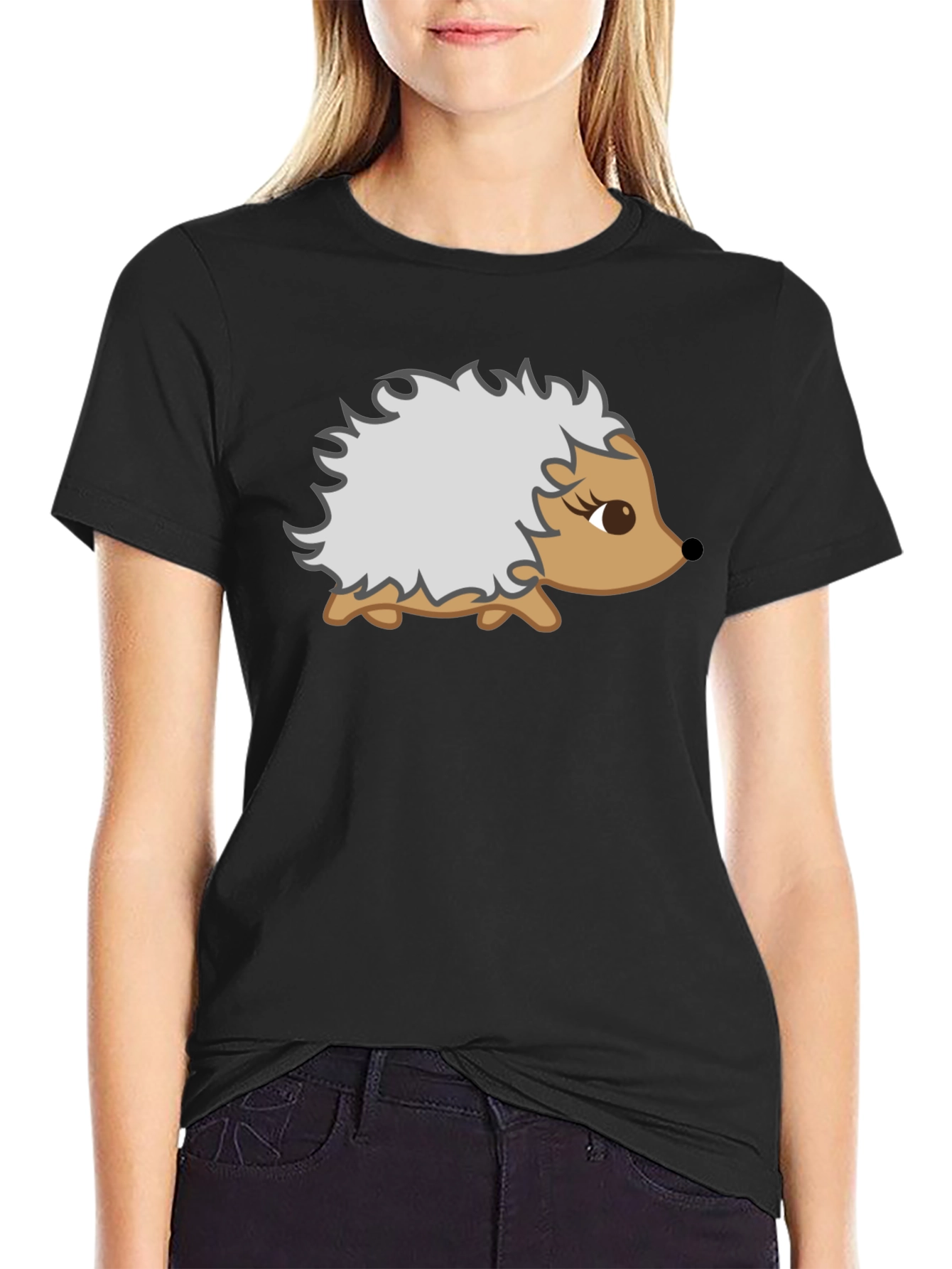 Cute Hedgehog Graphic T-Shirt - Black
