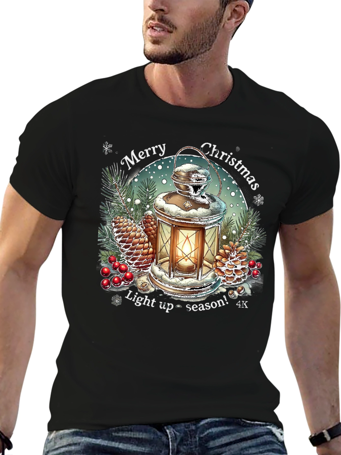 Merry Christmas Lantern Graphic T-Shirt