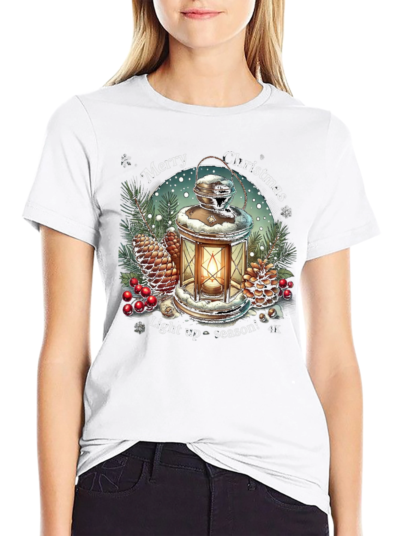 Merry Christmas Lantern Graphic T-Shirt