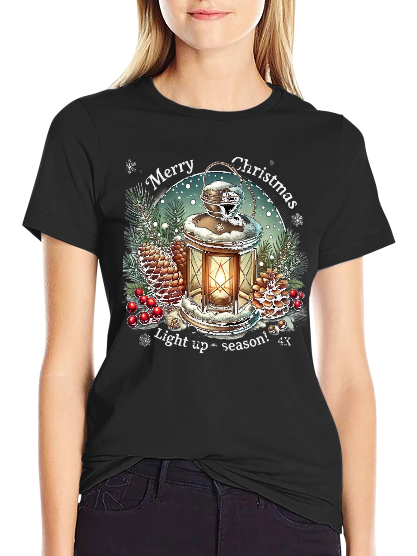 Merry Christmas Lantern Graphic T-Shirt