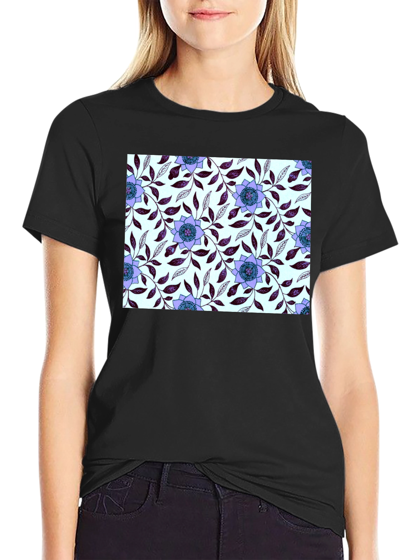 Floral Pattern Black T-Shirt