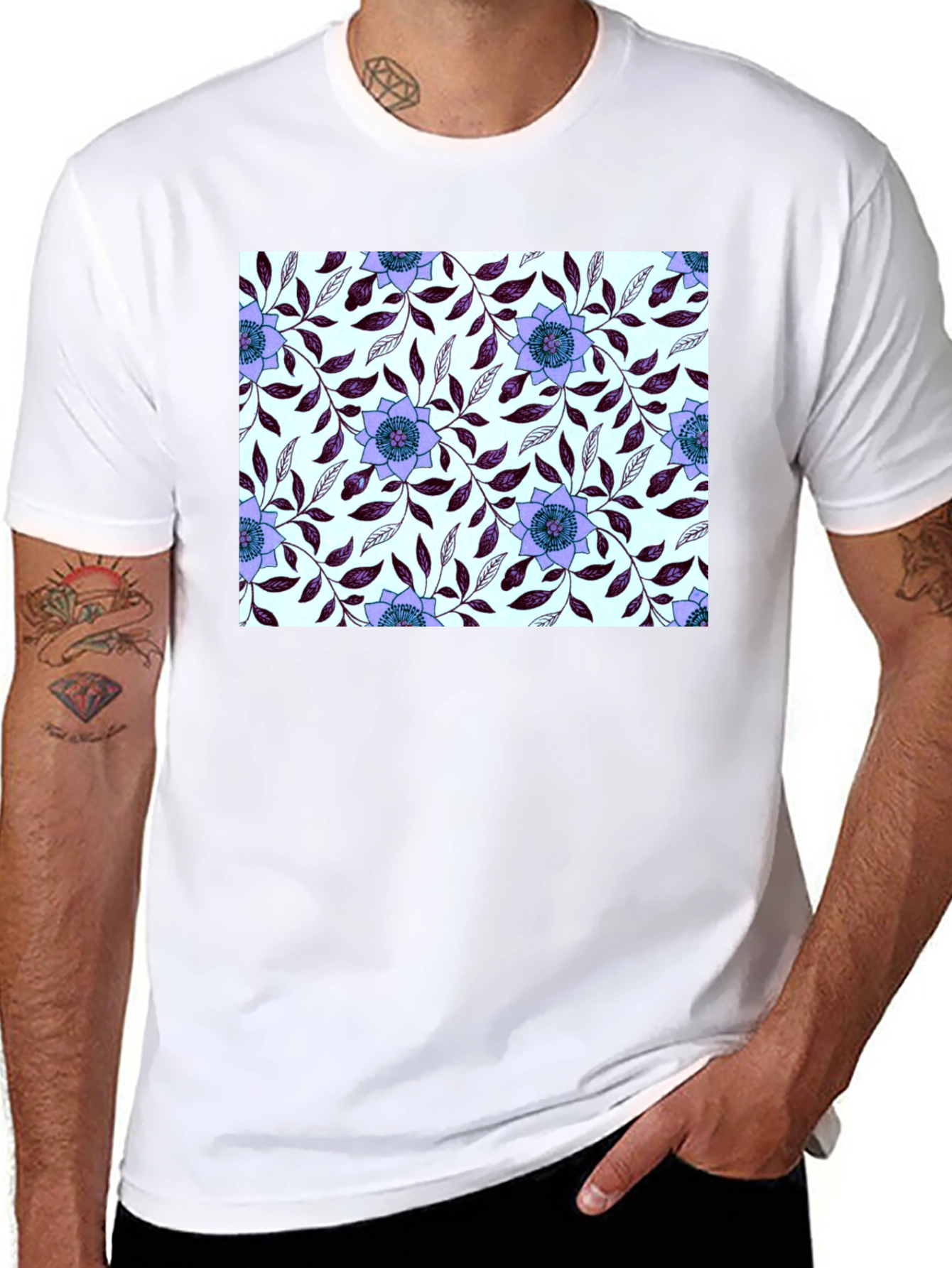 Floral Pattern Black T-Shirt