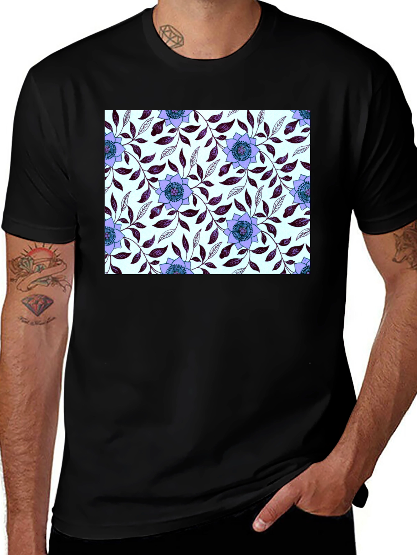 Floral Pattern Black T-Shirt