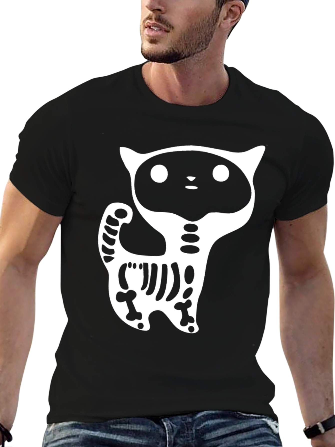 Skeleton Cat Graphic T-Shirt - Halloween Ready