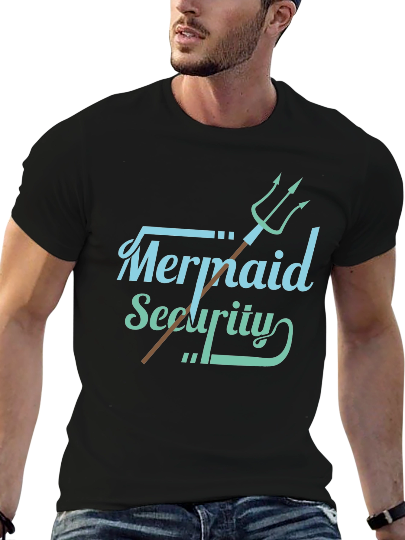 Mermaid Security Graphic T-Shirt Black Cotton Tee