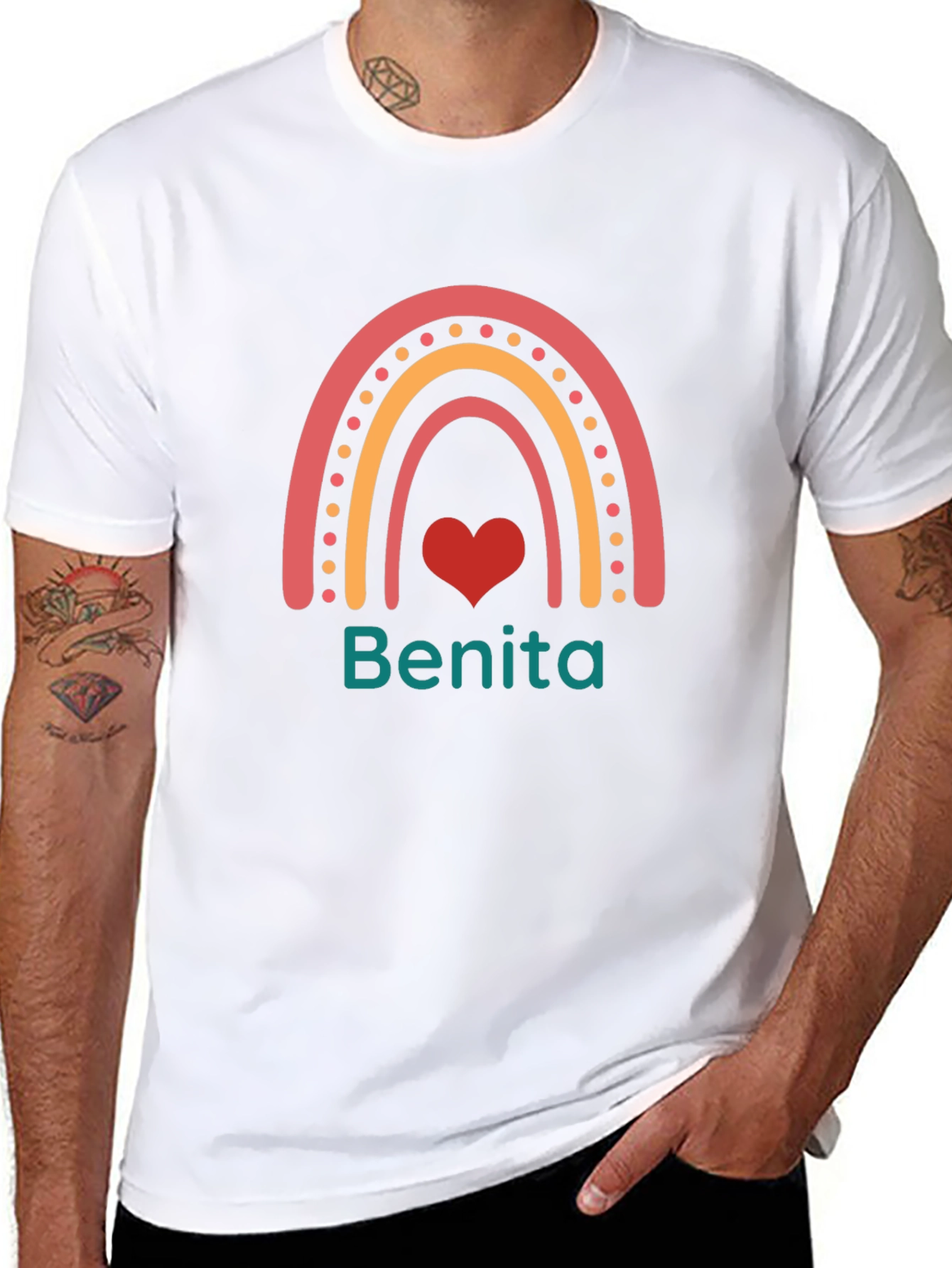 Benita Rainbow Heart T-Shirt - Custom Name Tee