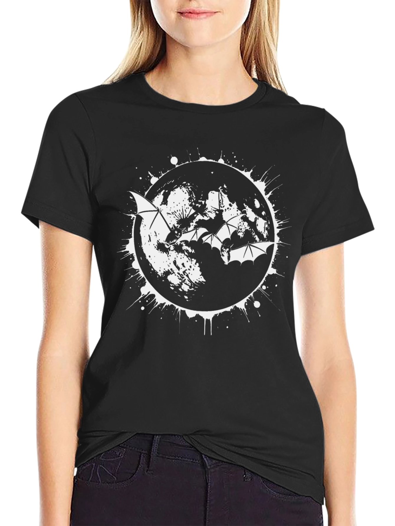 Bat Moon Graphic T-Shirt - Modern Halloween Design