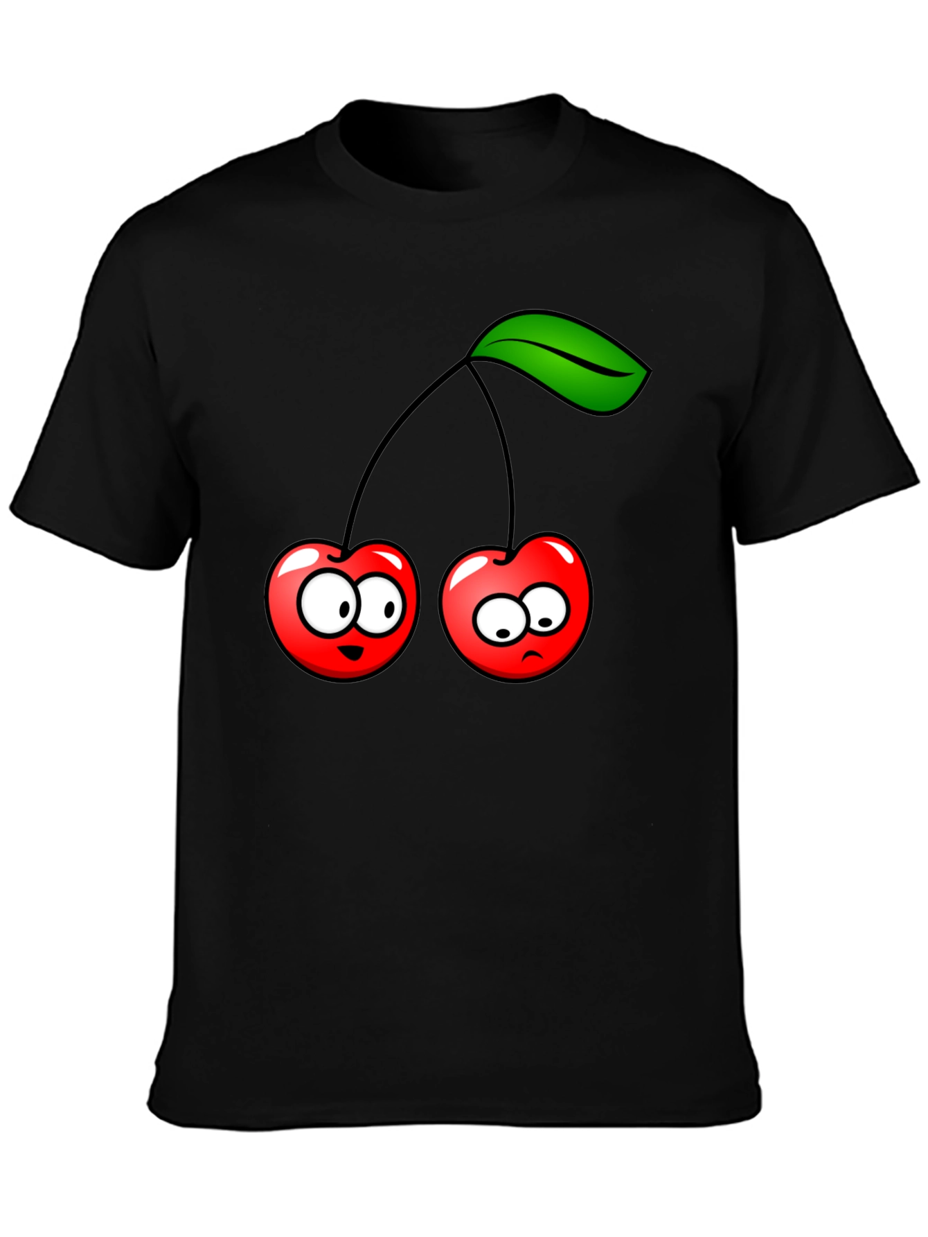 Funny Cherry Cartoon Black T-Shirt