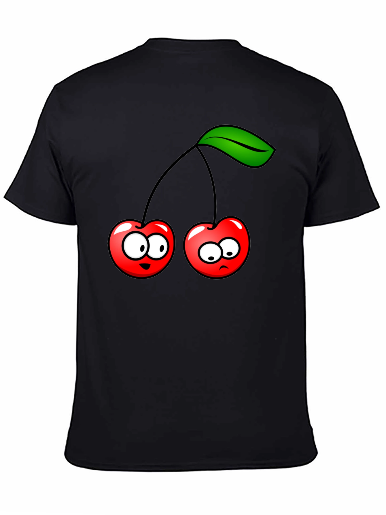 Funny Cherry Cartoon Black T-Shirt