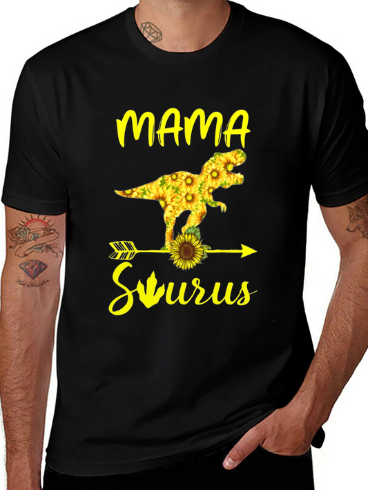 Mama Saurus Sunflower Graphic T-Shirt