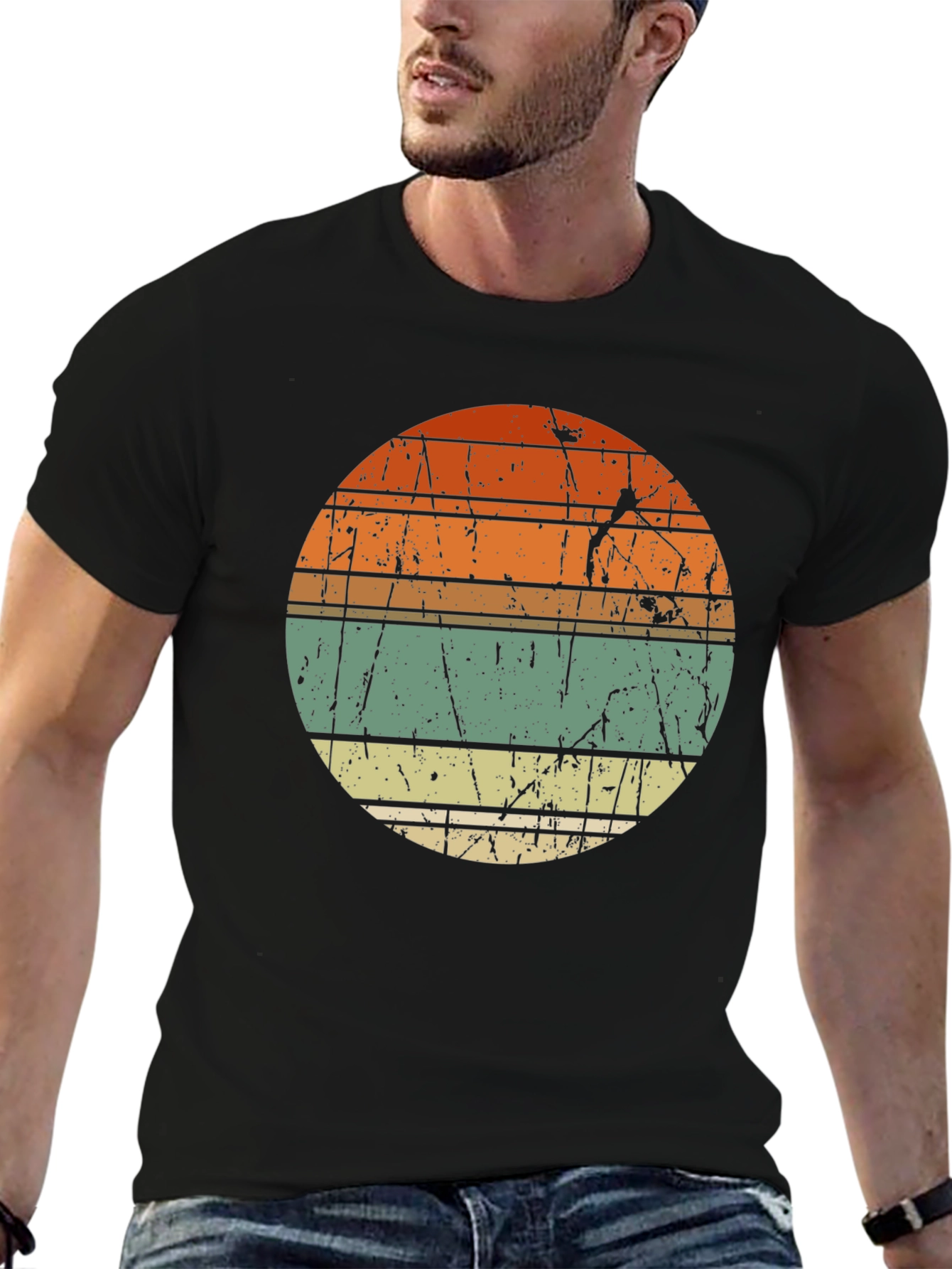 Retro Sunset Graphic Tee - Distressed Circle Design