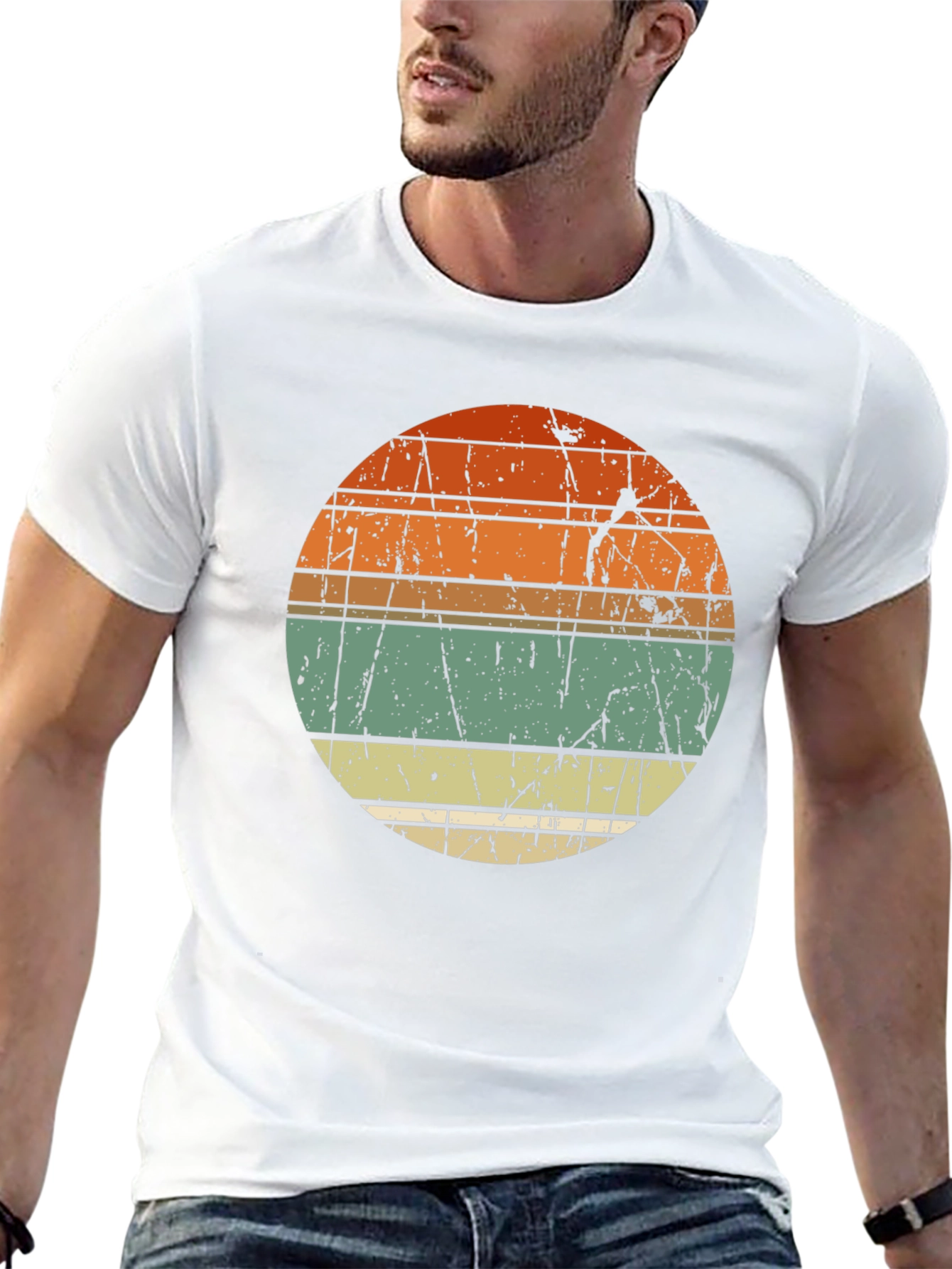 Retro Sunset Graphic Tee - Distressed Circle Design