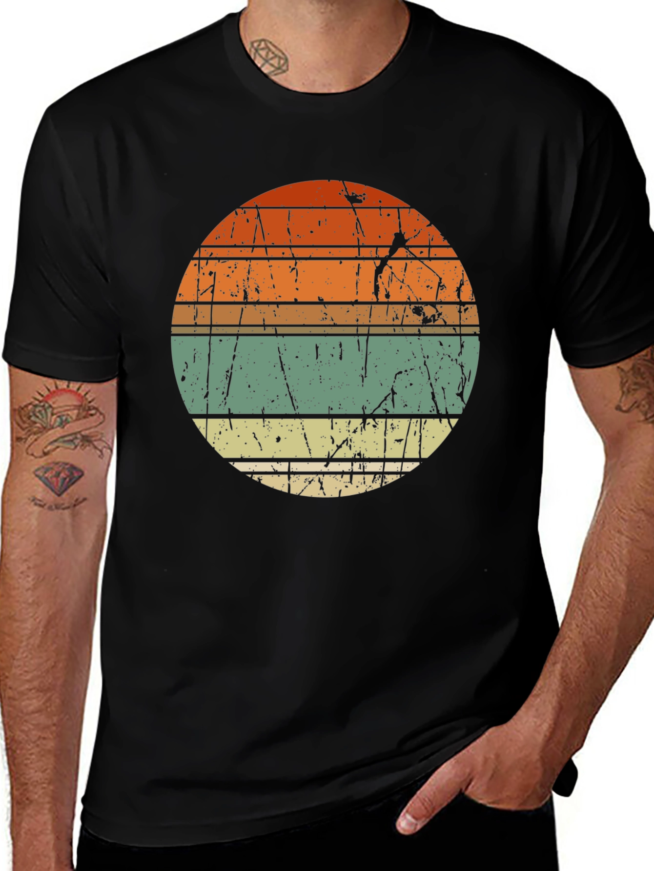 Retro Sunset Graphic Tee - Distressed Circle Design