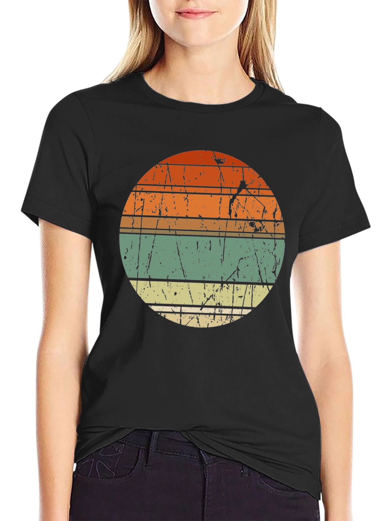 Retro Sunset Graphic Tee - Distressed Circle Design