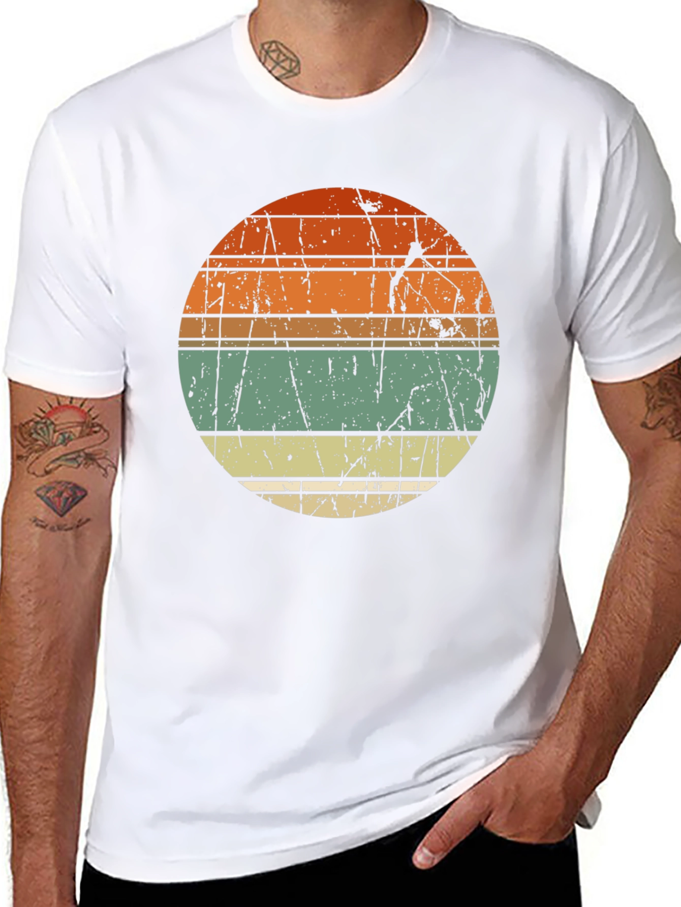 Retro Sunset Graphic Tee - Distressed Circle Design