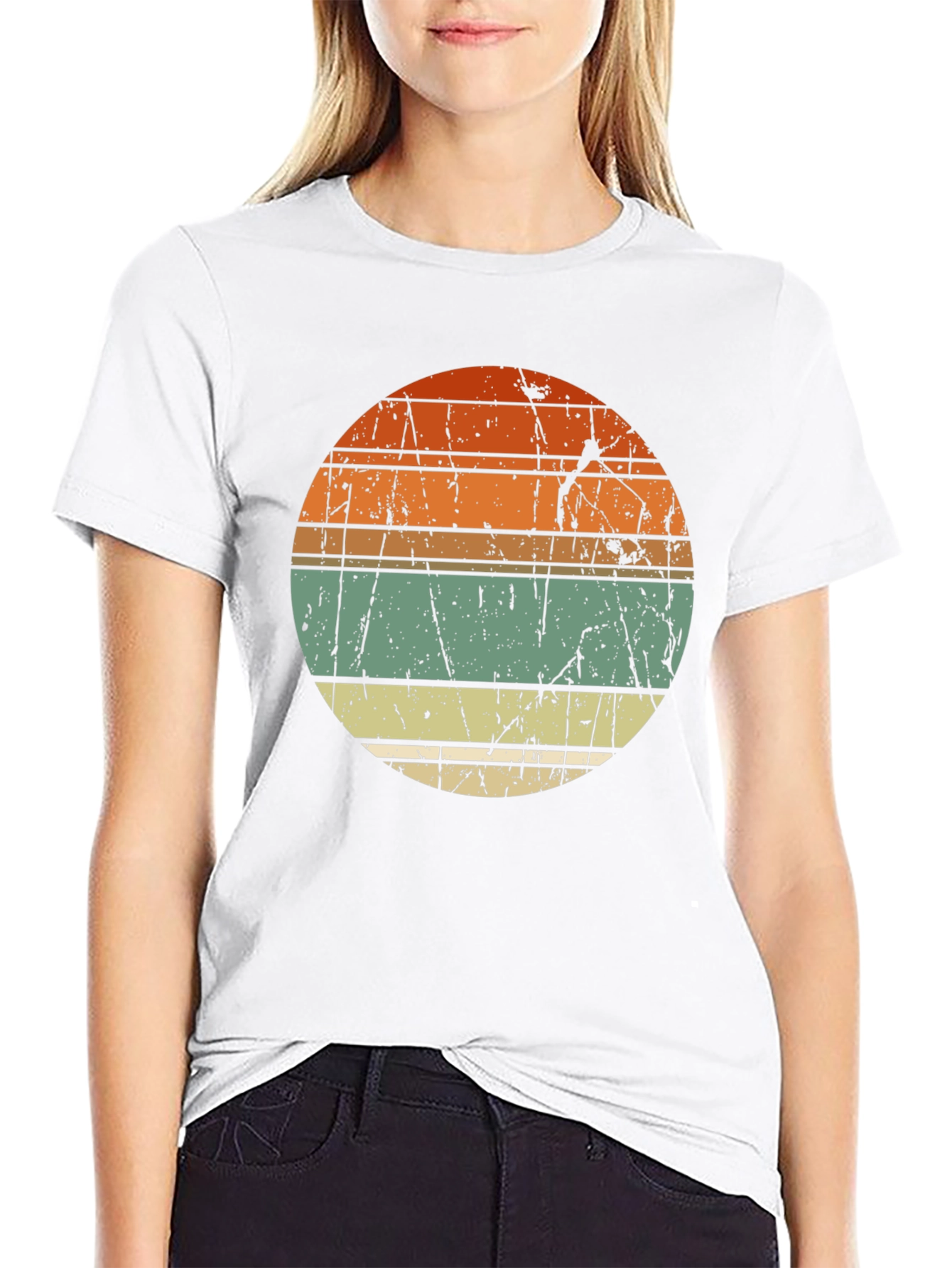Retro Sunset Graphic Tee - Distressed Circle Design