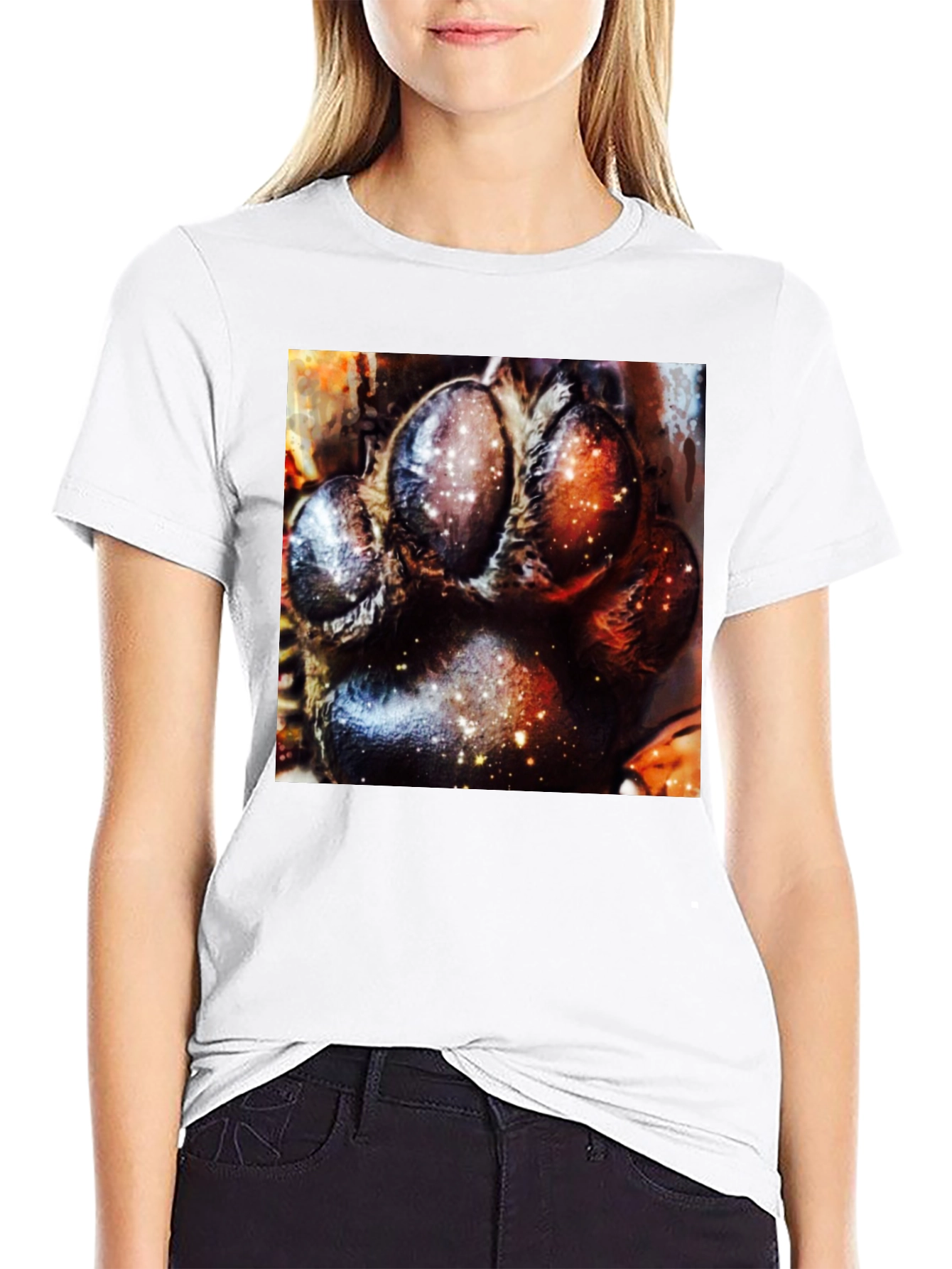 Cosmic Paw Print Graphic Tee - Unisex Black T-Shirt