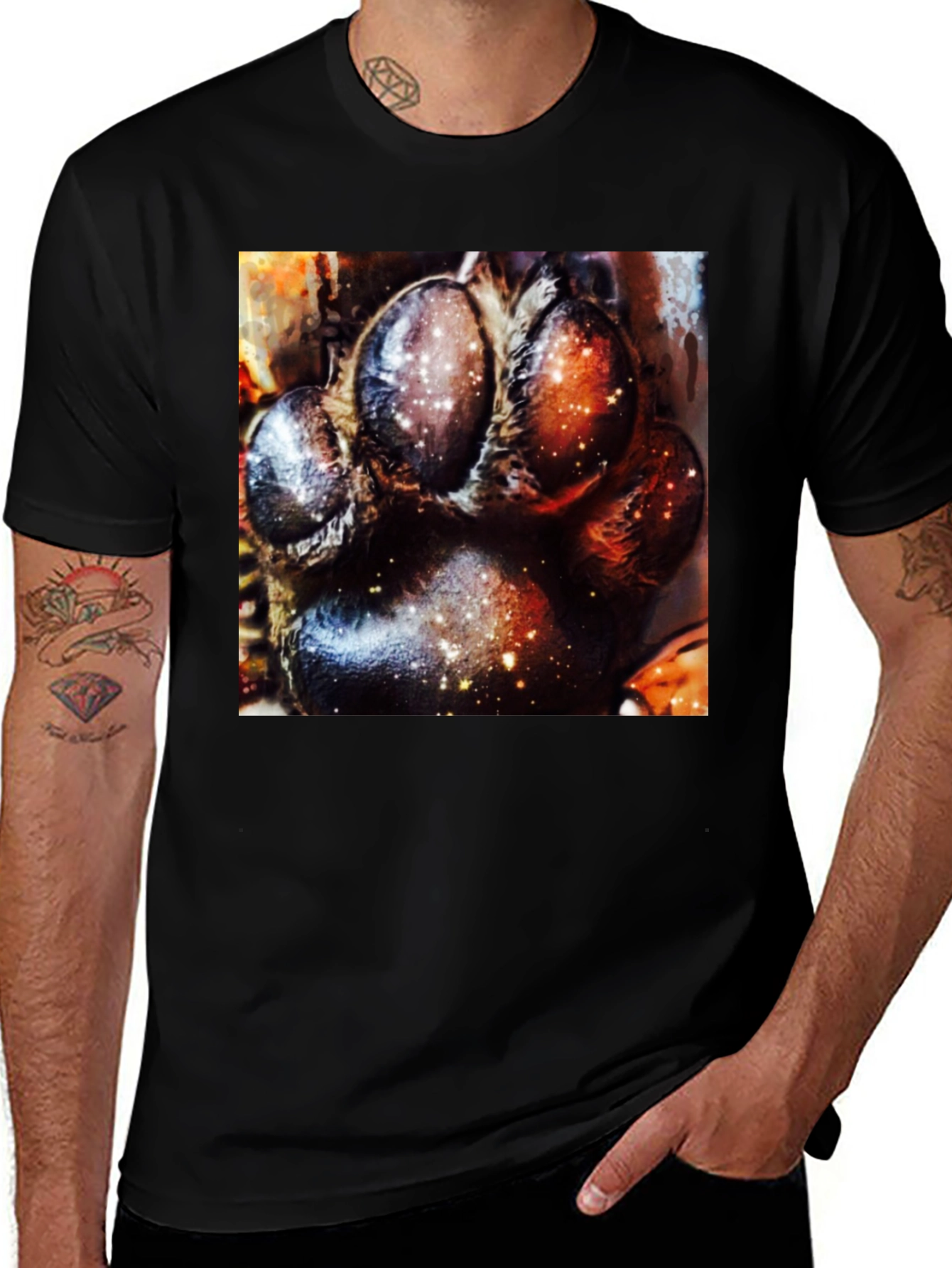 Cosmic Paw Print Graphic Tee - Unisex Black T-Shirt