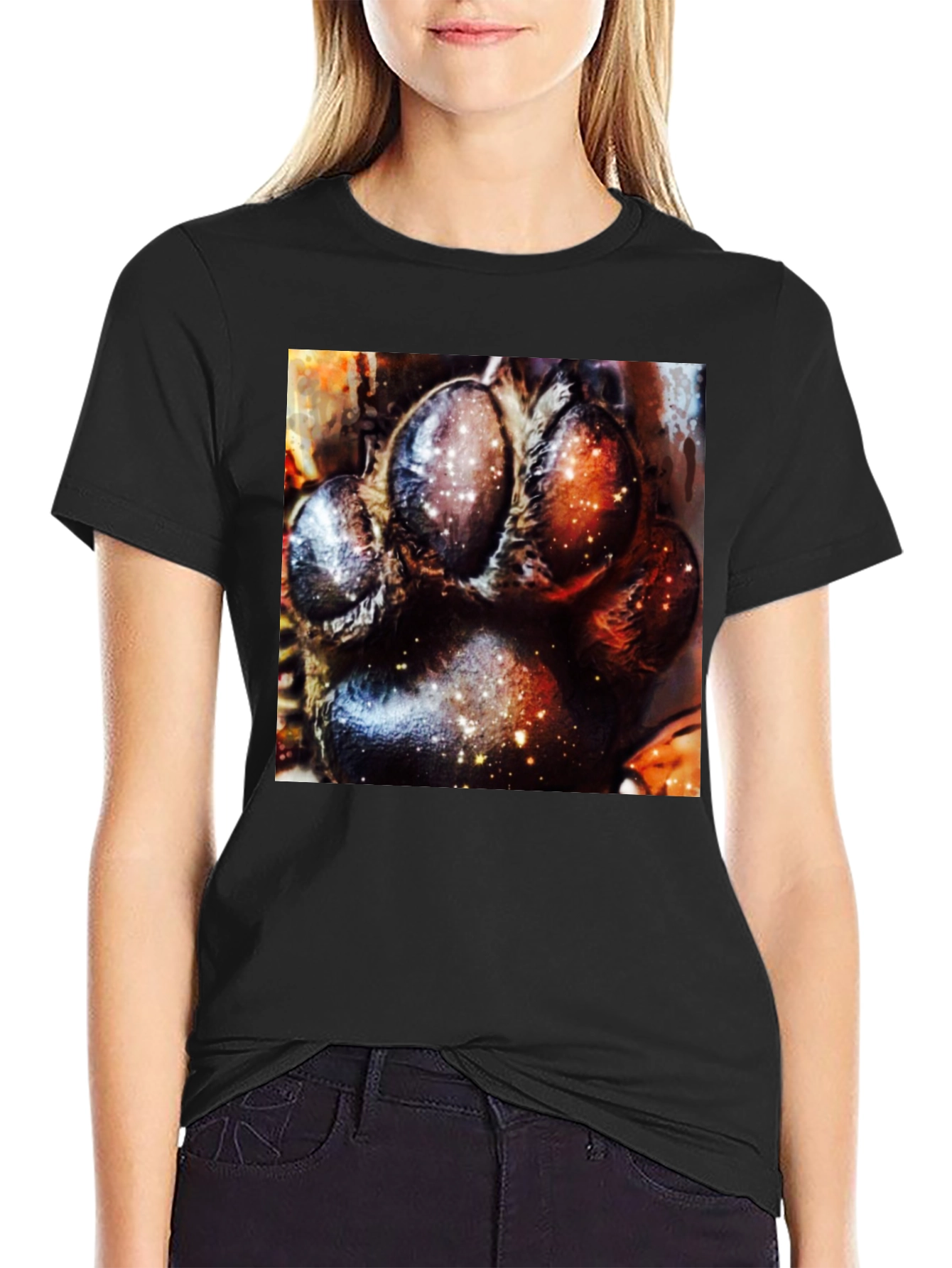 Cosmic Paw Print Graphic Tee - Unisex Black T-Shirt