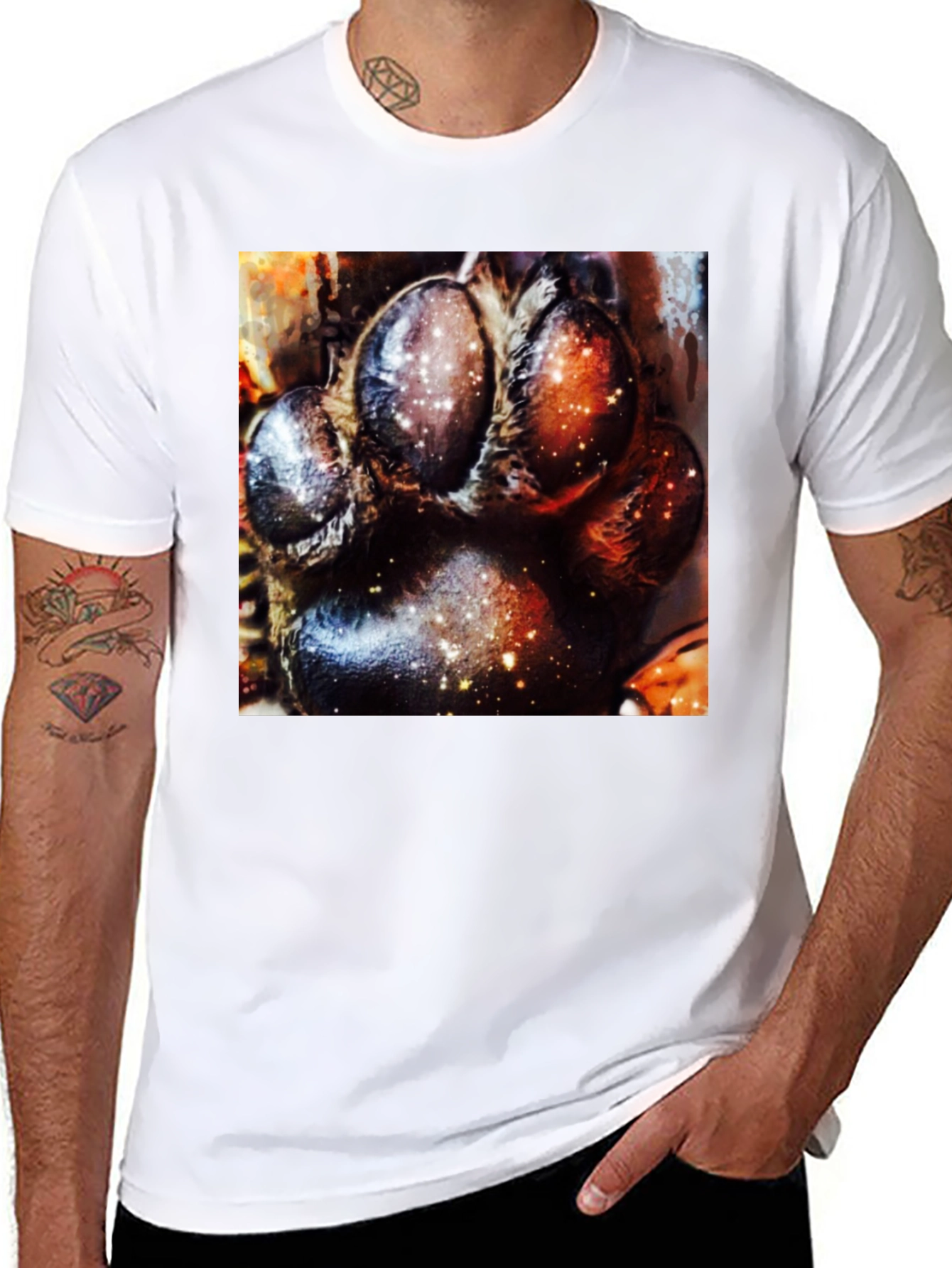 Cosmic Paw Print Graphic Tee - Unisex Black T-Shirt