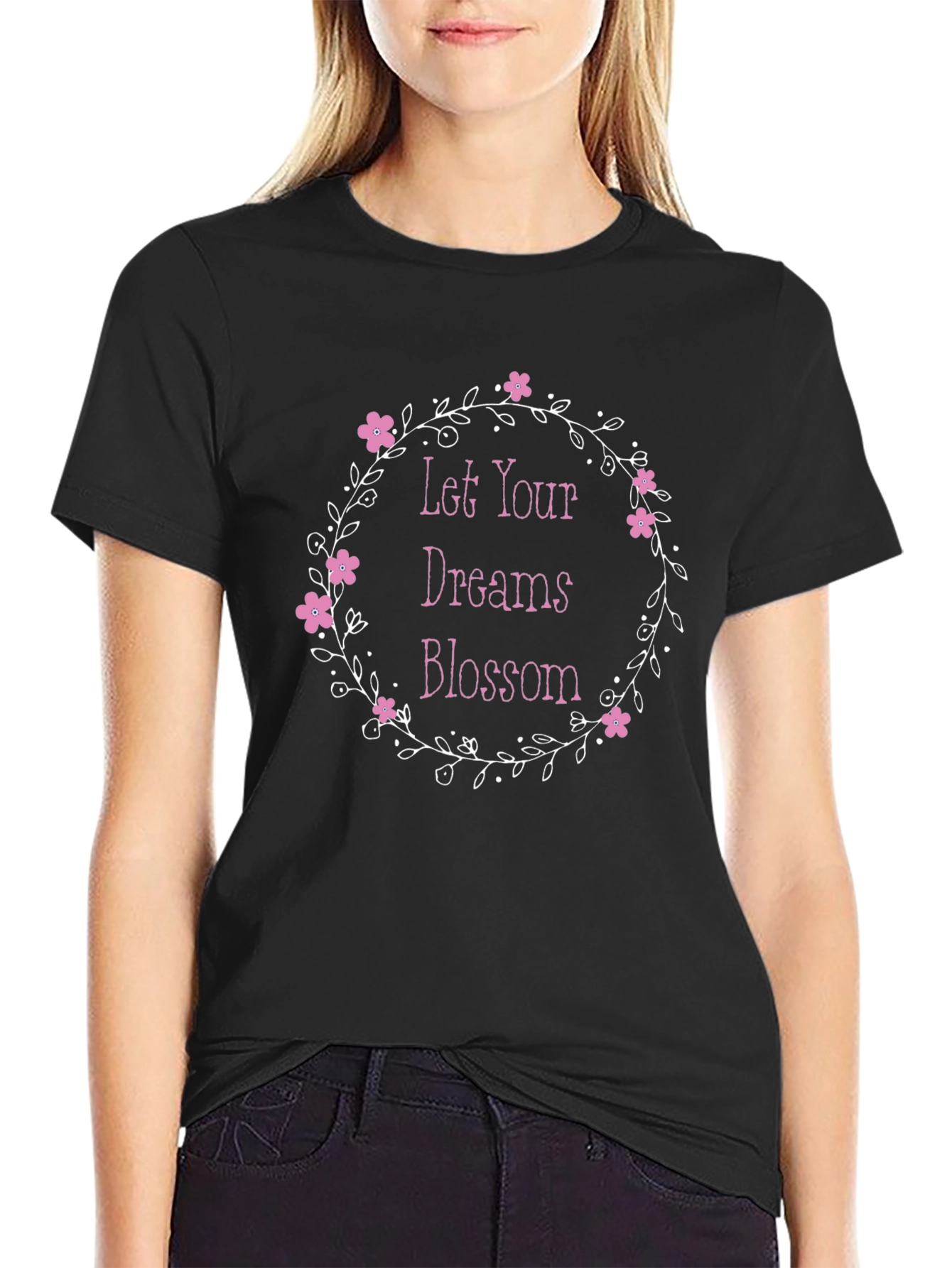 Floral Dream Blossom Black Graphic Tee