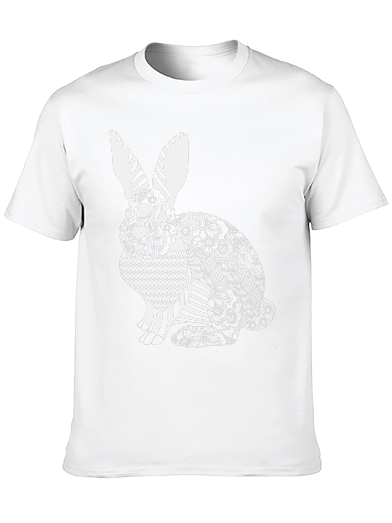 Black T-Shirt with Artistic Rabbit Print