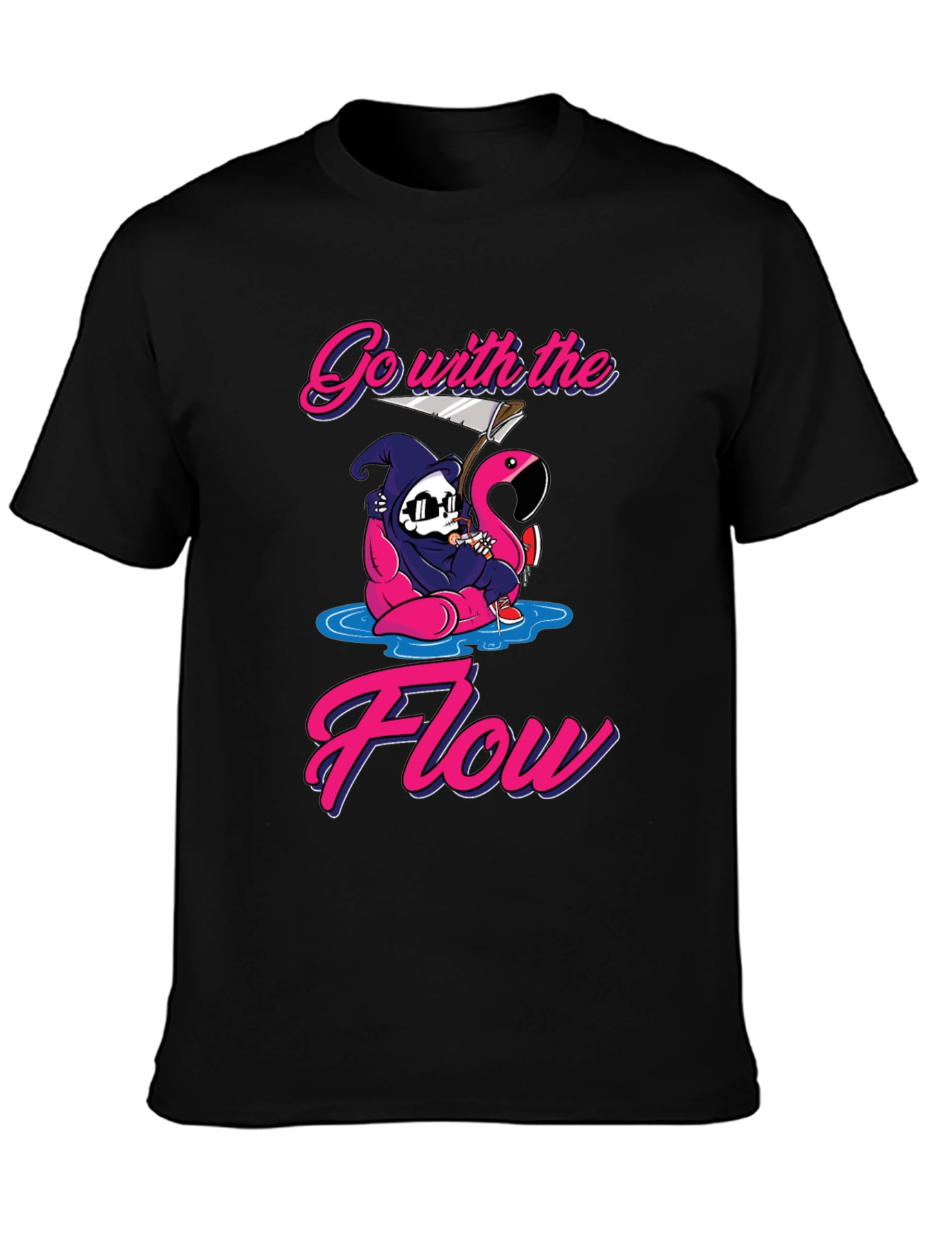 Go With The Flow Grim Reaper Flamingo T-Shirt