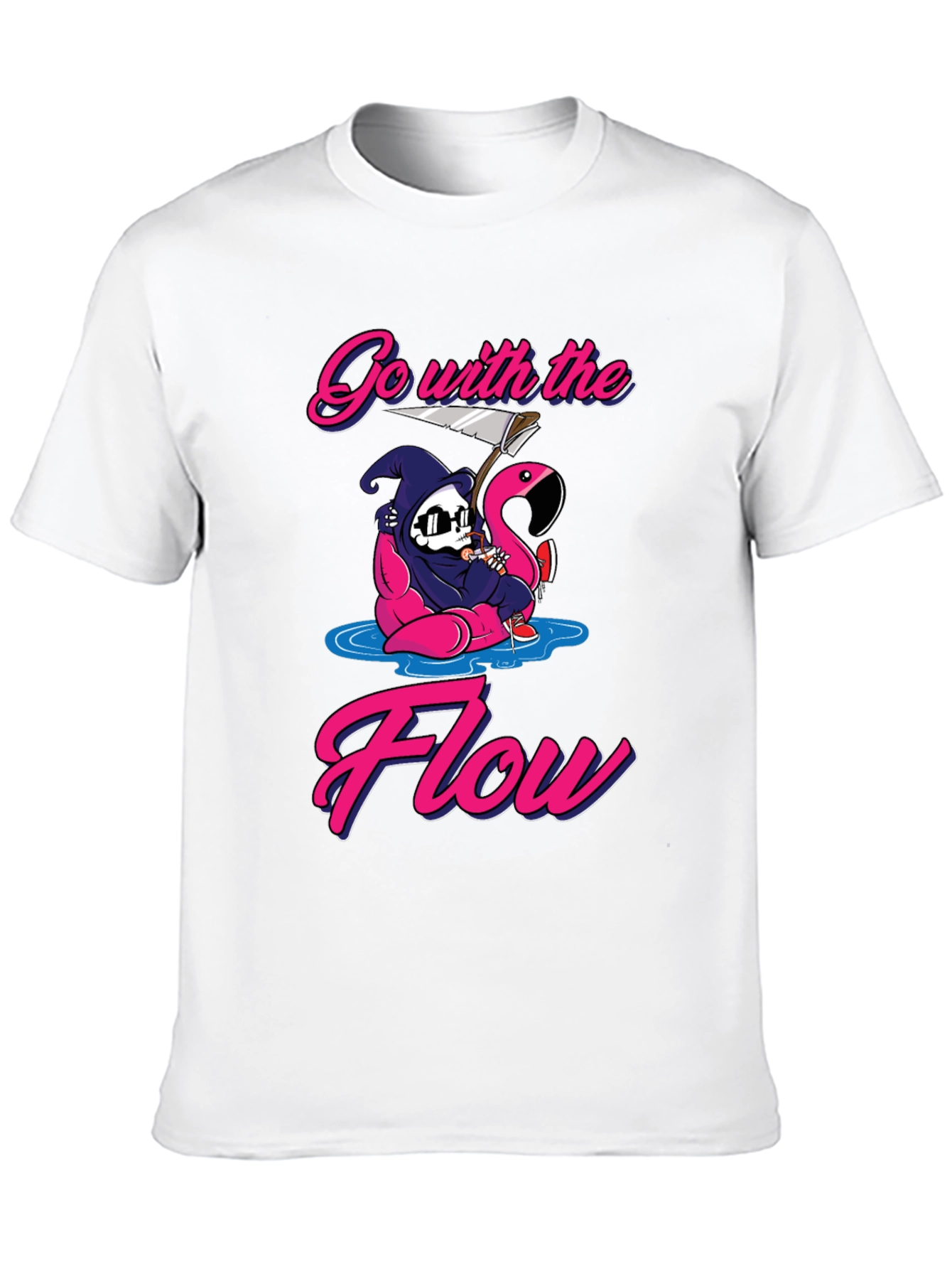 Go With The Flow Grim Reaper Flamingo T-Shirt