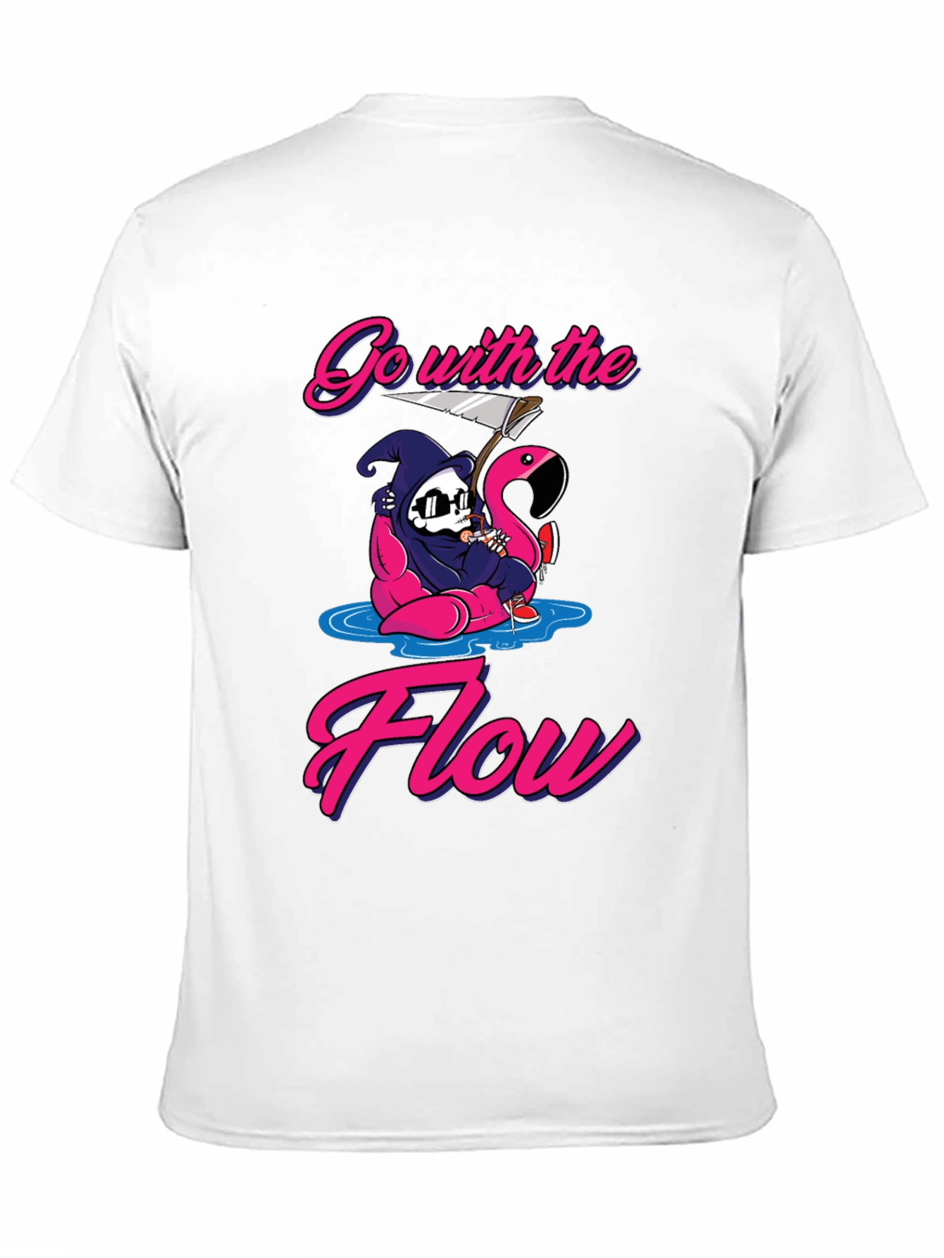 Go With The Flow Grim Reaper Flamingo T-Shirt